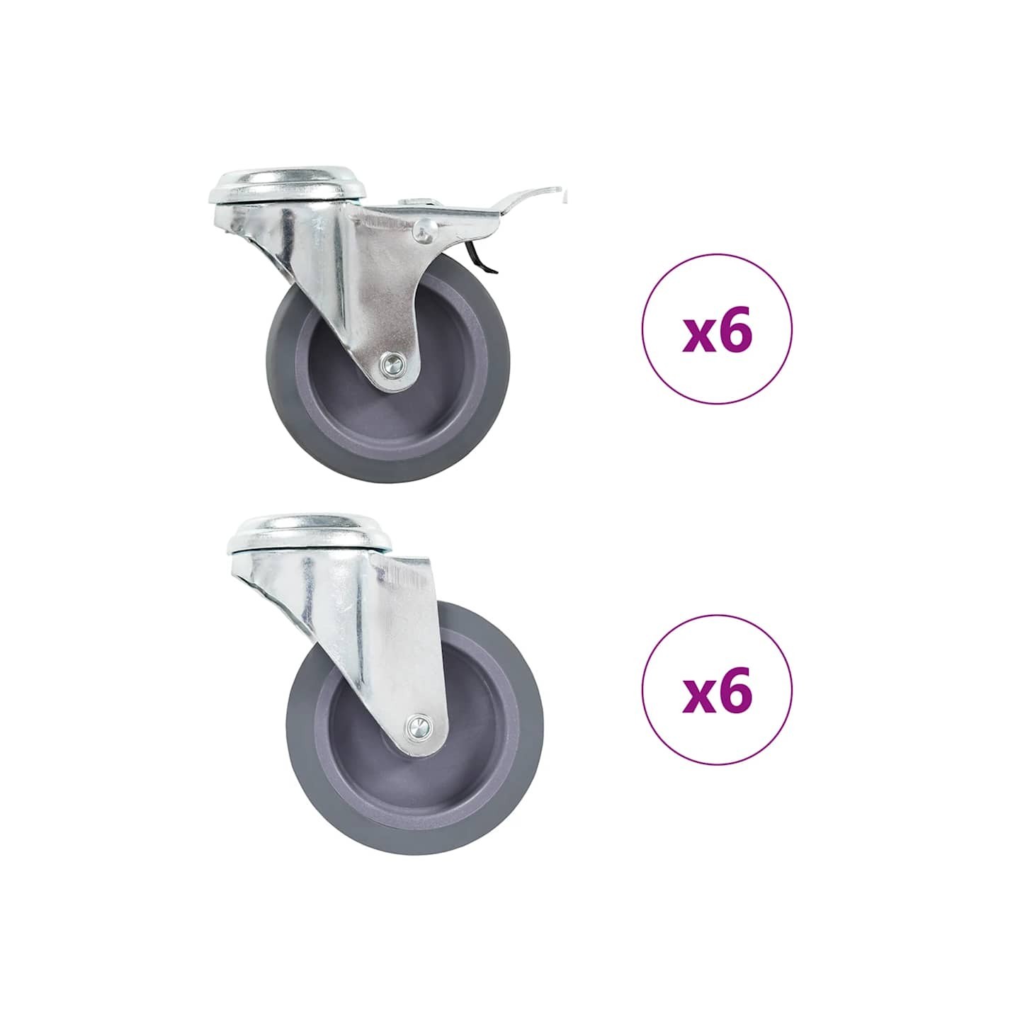 12 pcs Roulettes pivotantes à trou de boulon 75 mm
