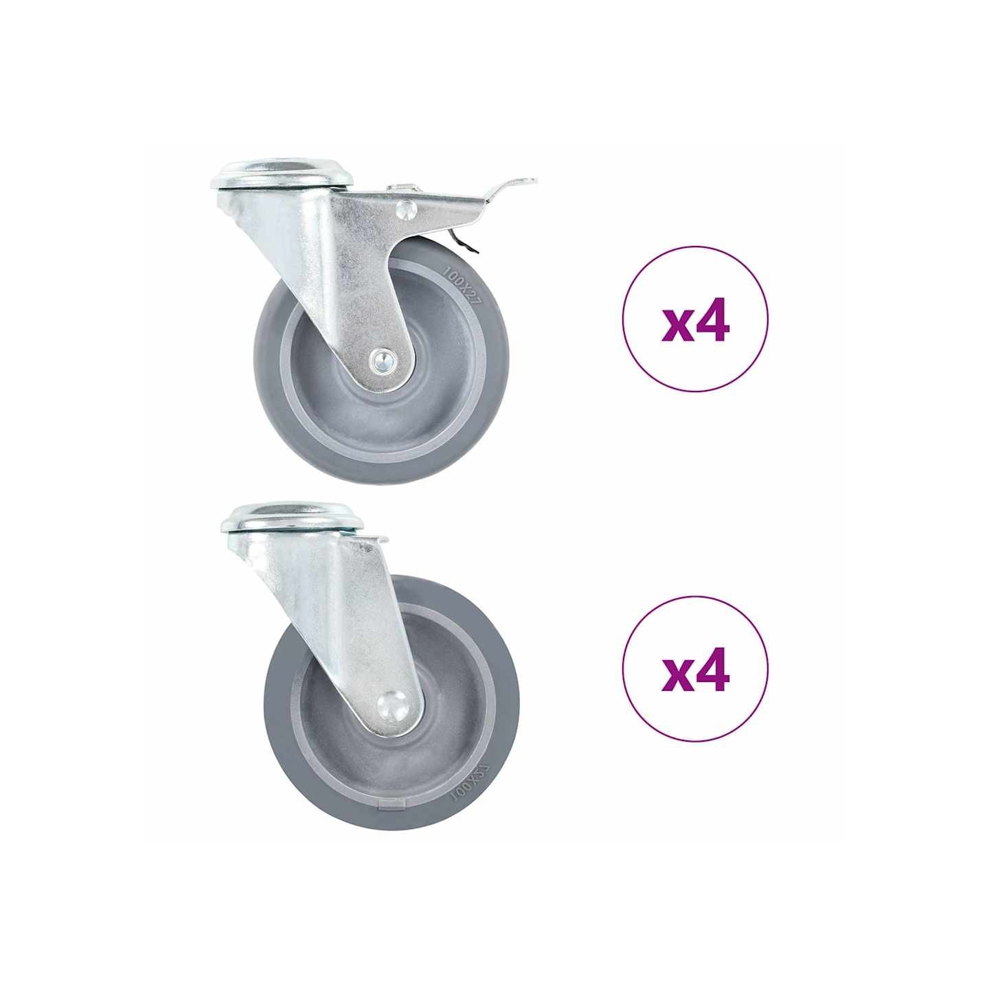 8 pcs Roulettes pivotantes à trou de boulon 100 mm