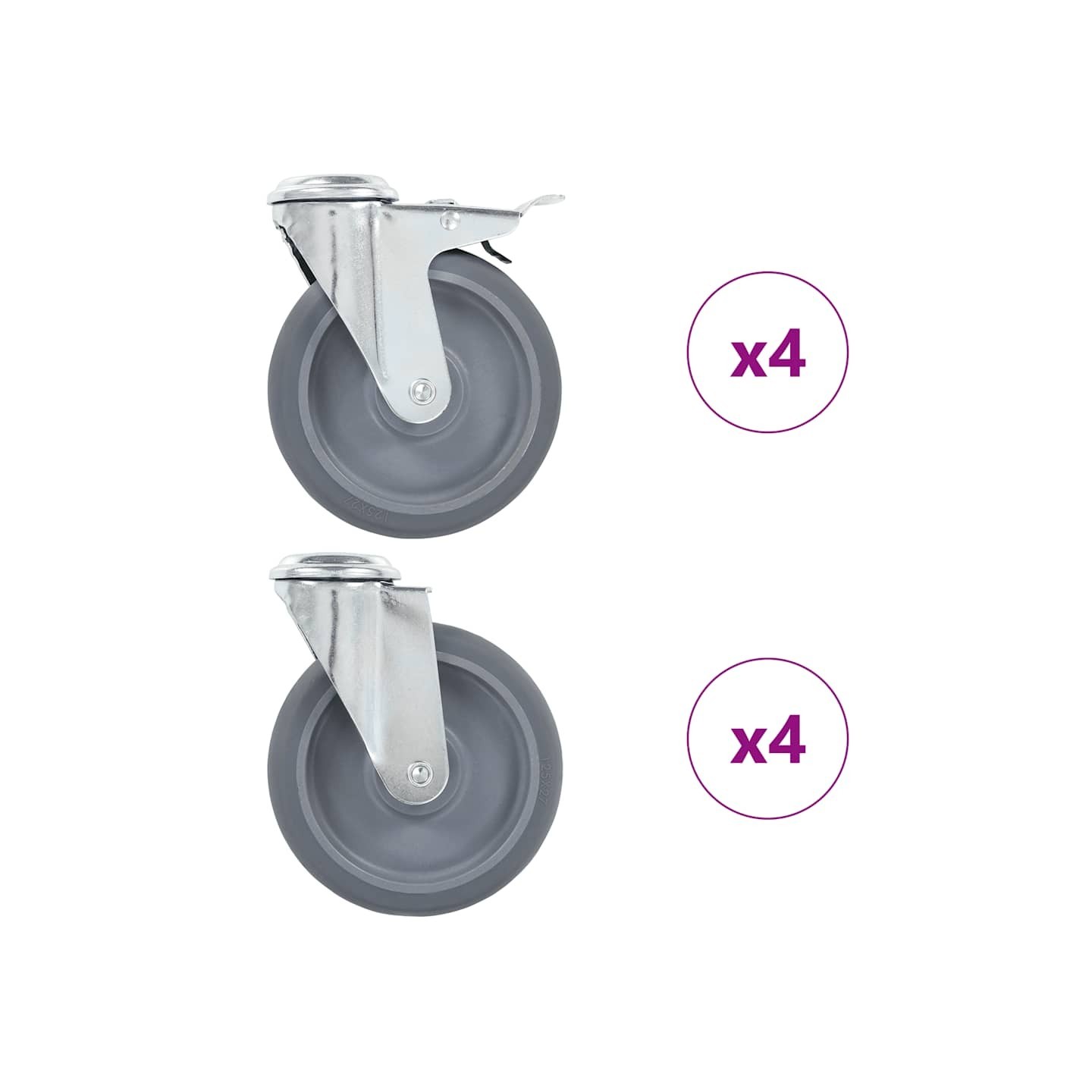 8 pcs Roulettes pivotantes à trou de boulon 125 mm