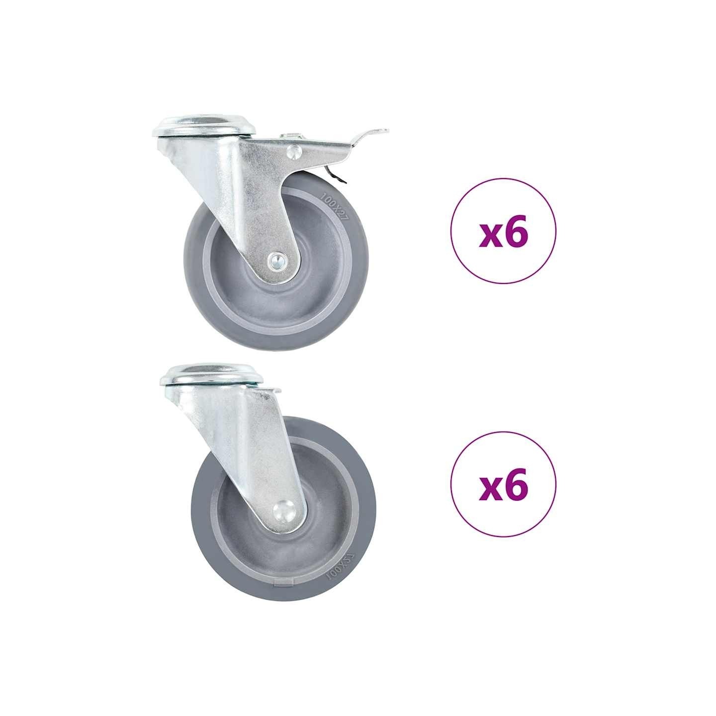 12 pcs Roulettes pivotantes à trou de boulon 100 mm
