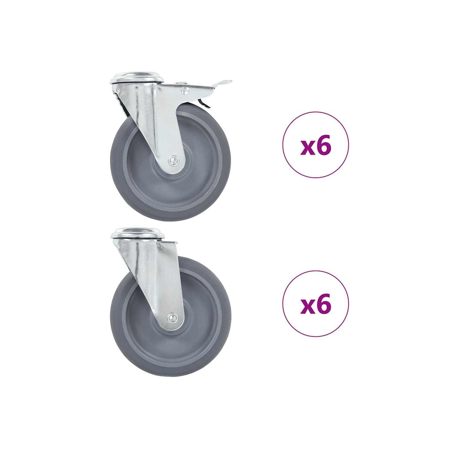 12 pcs Roulettes pivotantes à trou de boulon 125 mm
