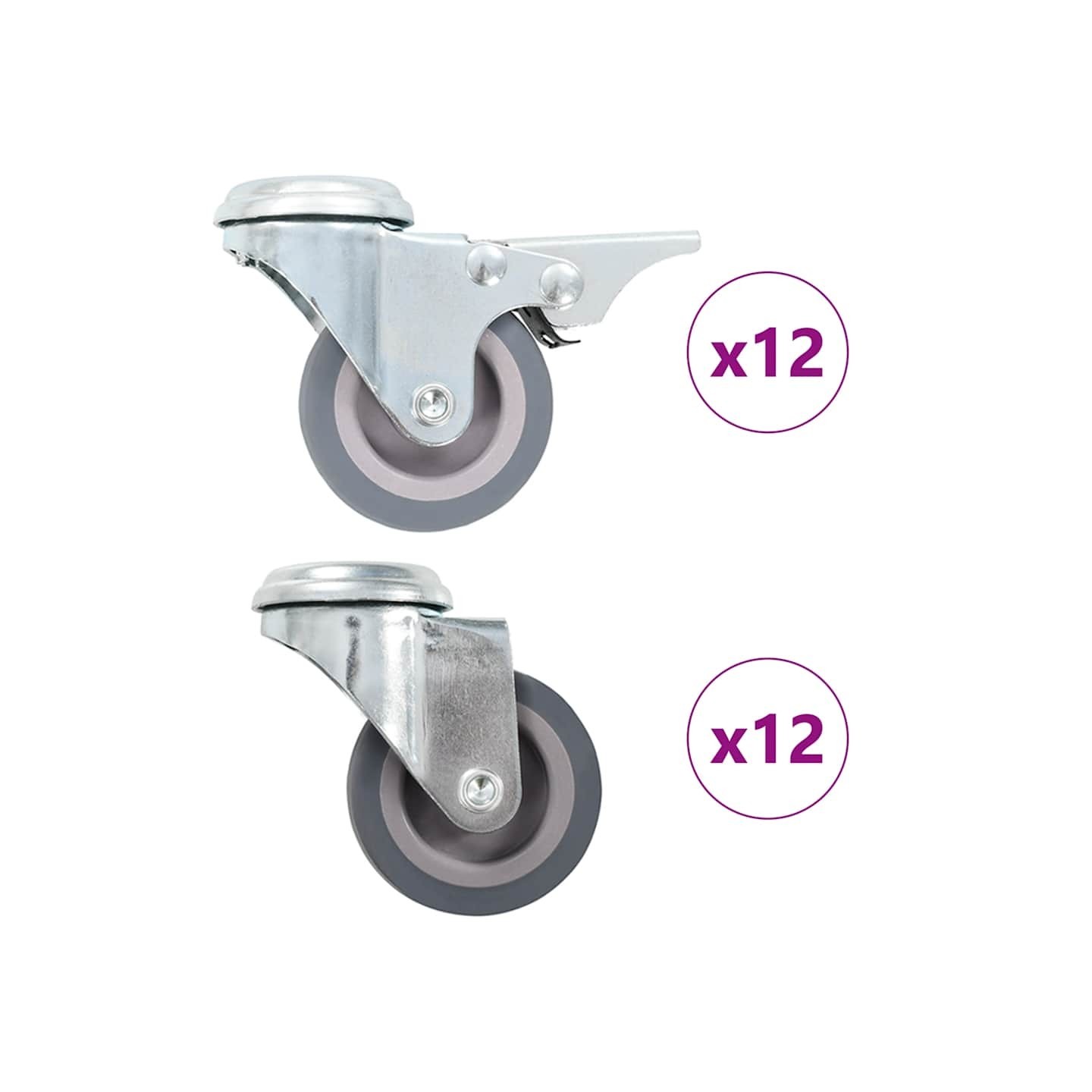 24 pcs Roulettes pivotantes à trou de boulon 50 mm