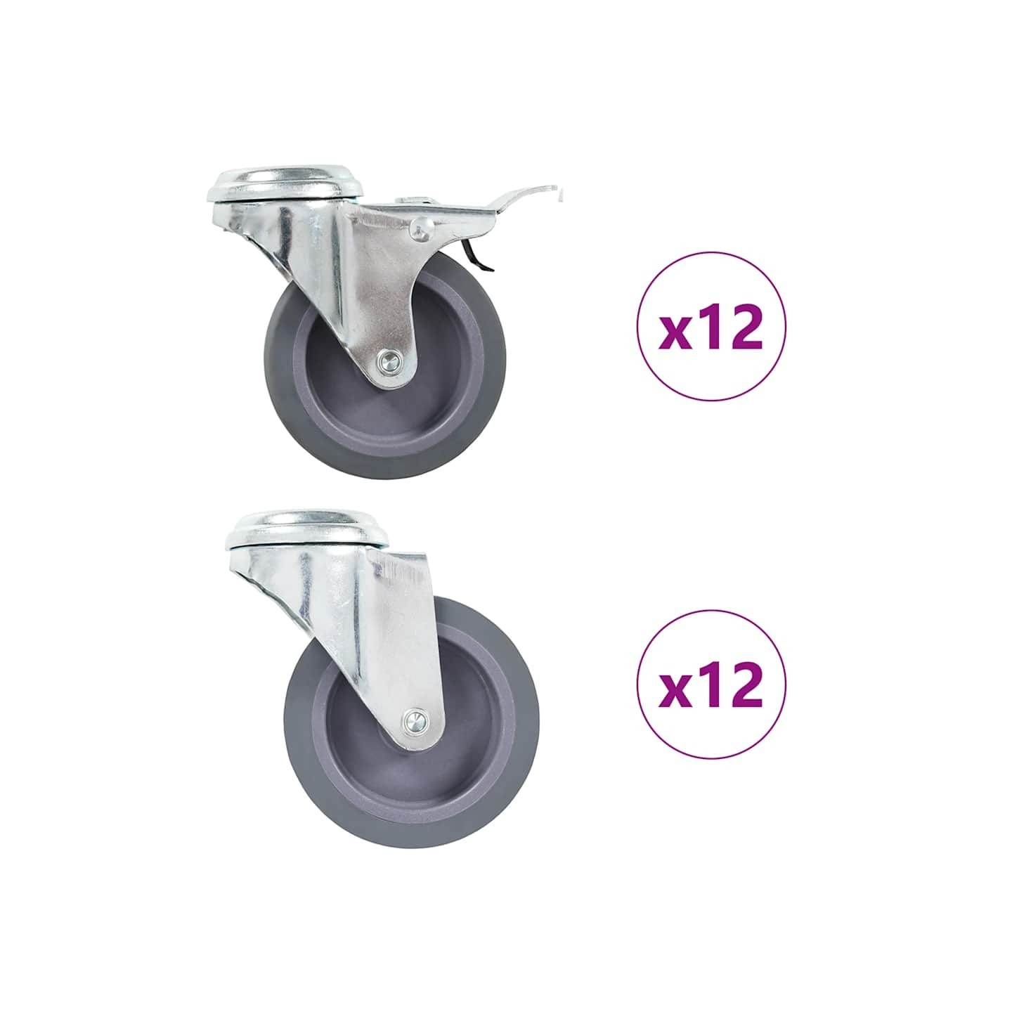 24 pcs Roulettes pivotantes à trou de boulon 75 mm