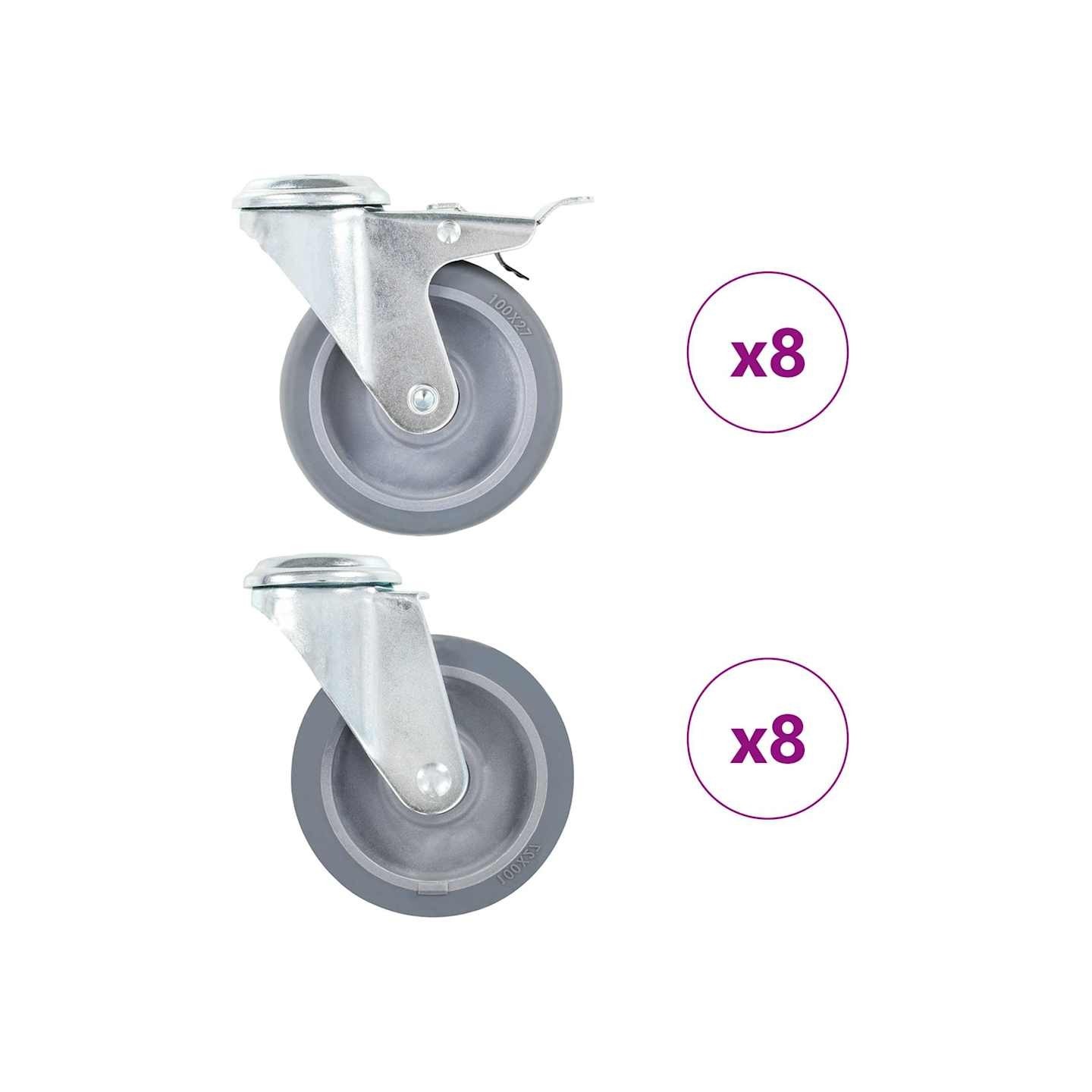 16 pcs Roulettes pivotantes à trou de boulon 100 mm