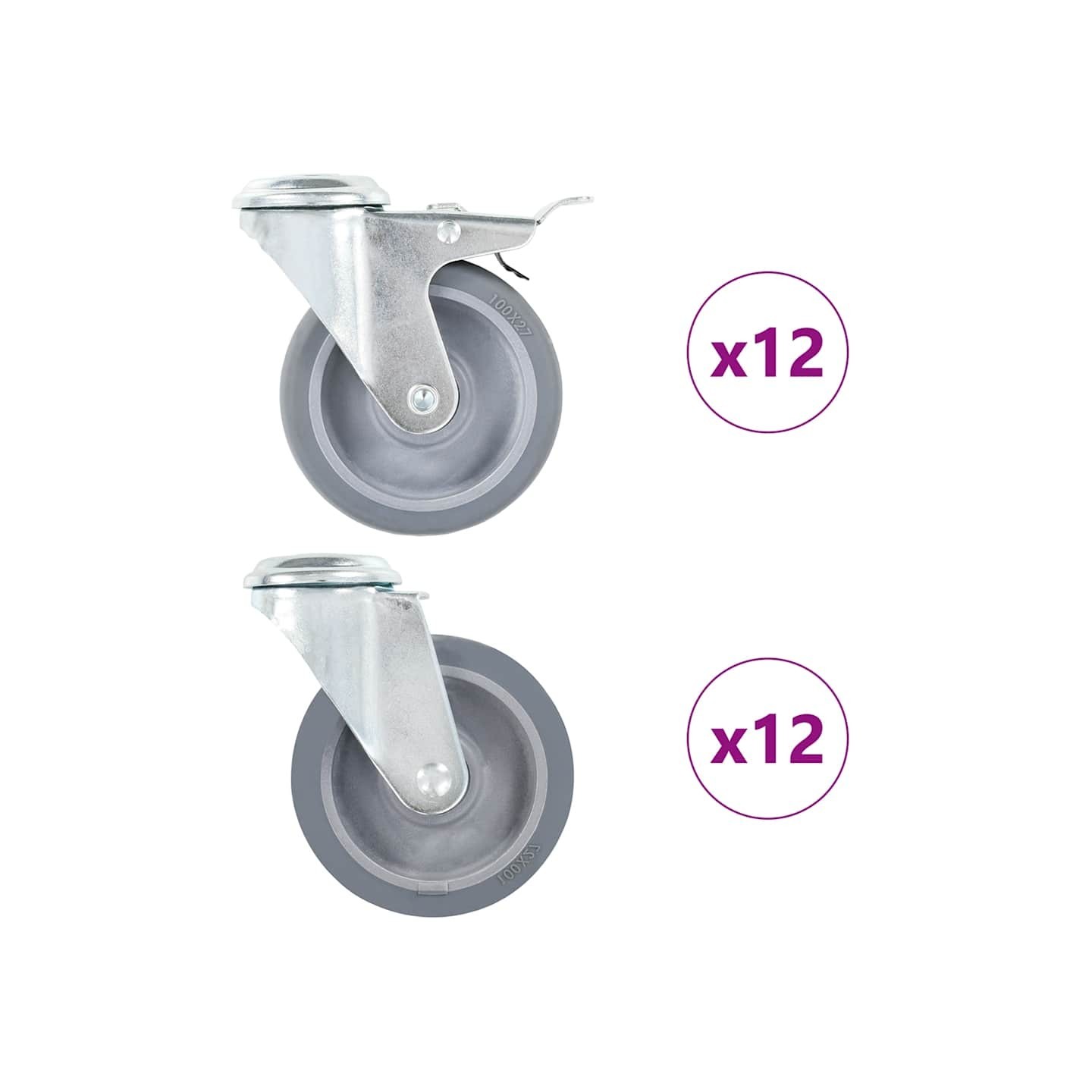 24 pcs Roulettes pivotantes à trou de boulon 100 mm