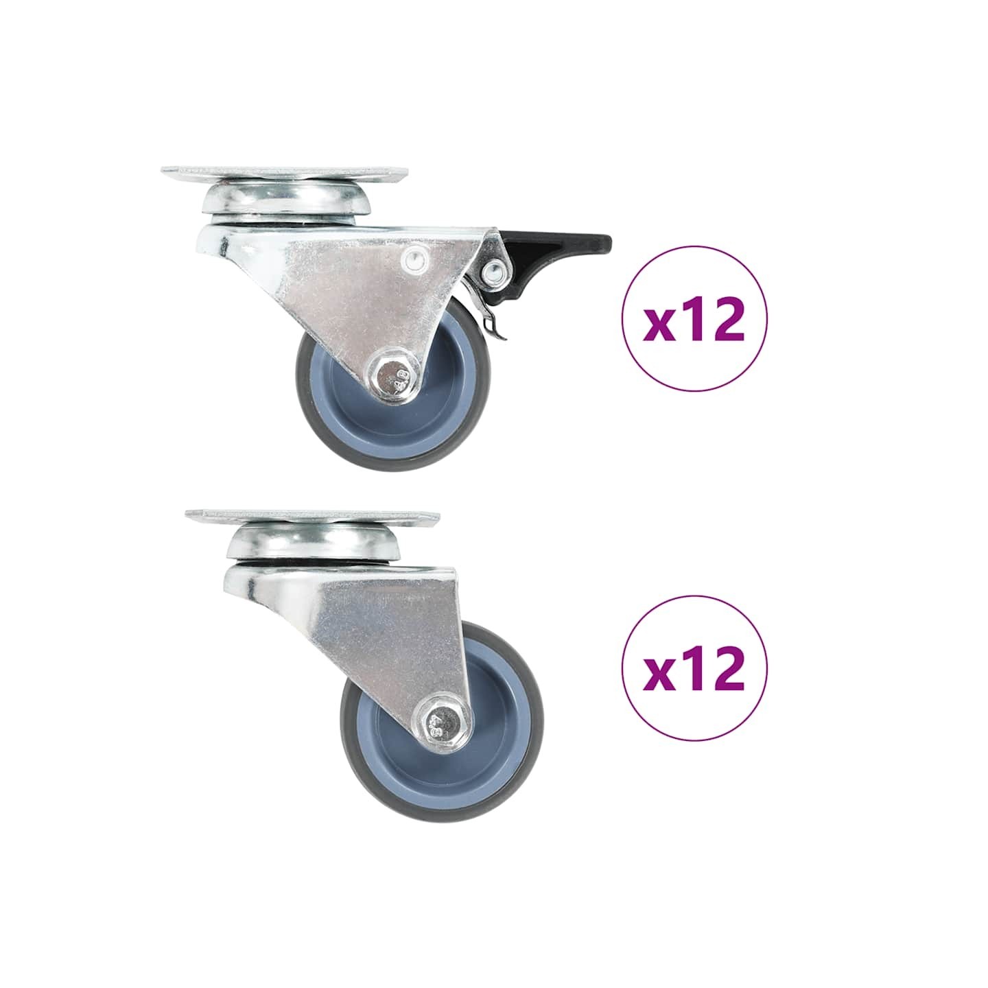 24 pcs Roulettes pivotantes doubles 50 mm