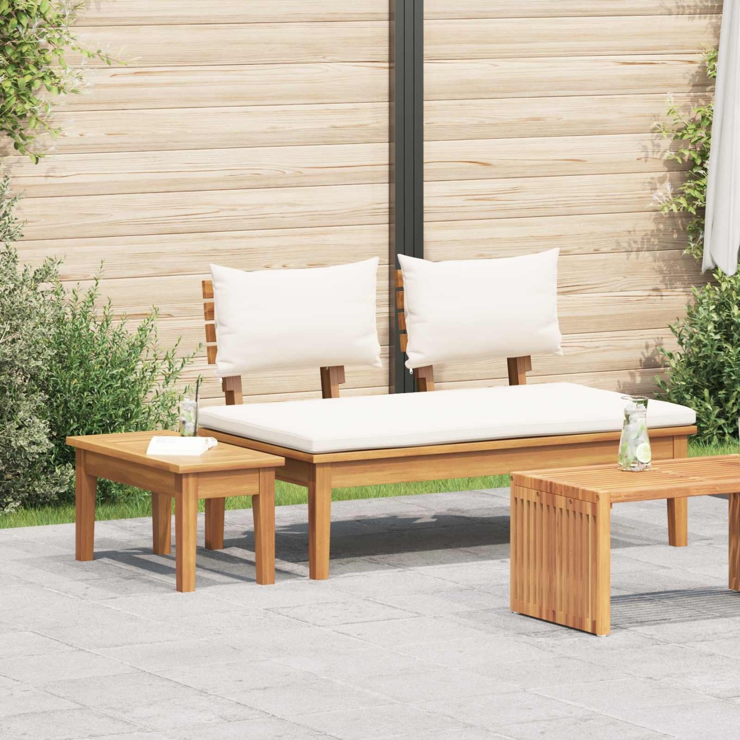 Ensemble banc et table de jardin 2 pc Crème et marron