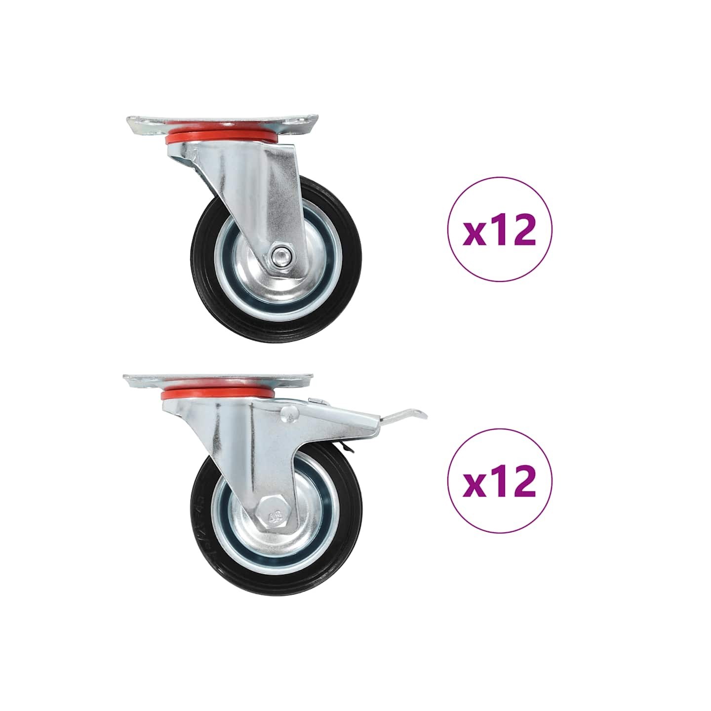 24 pcs Roulettes pivotantes 75 mm