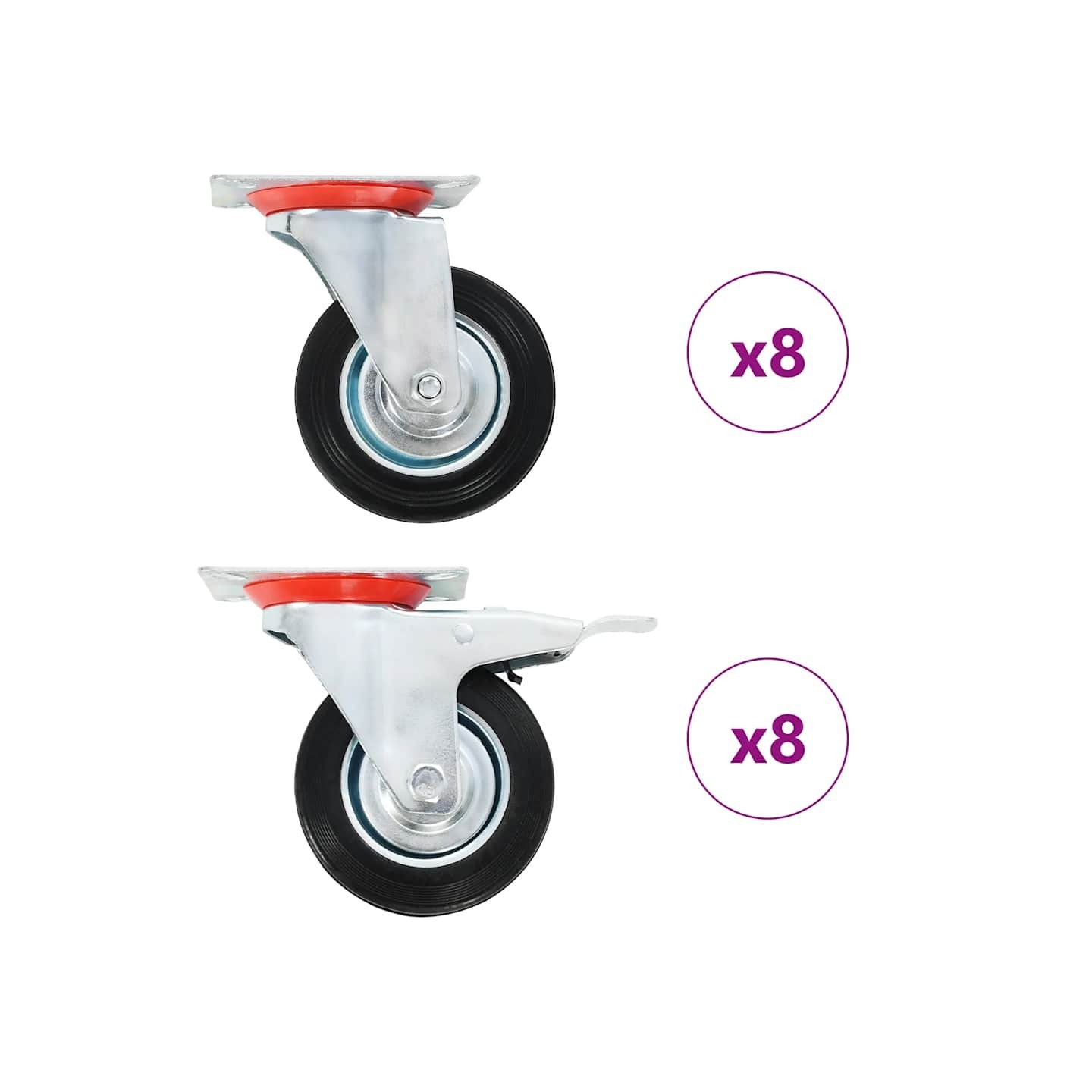 16 pcs Roulettes pivotantes 100 mm