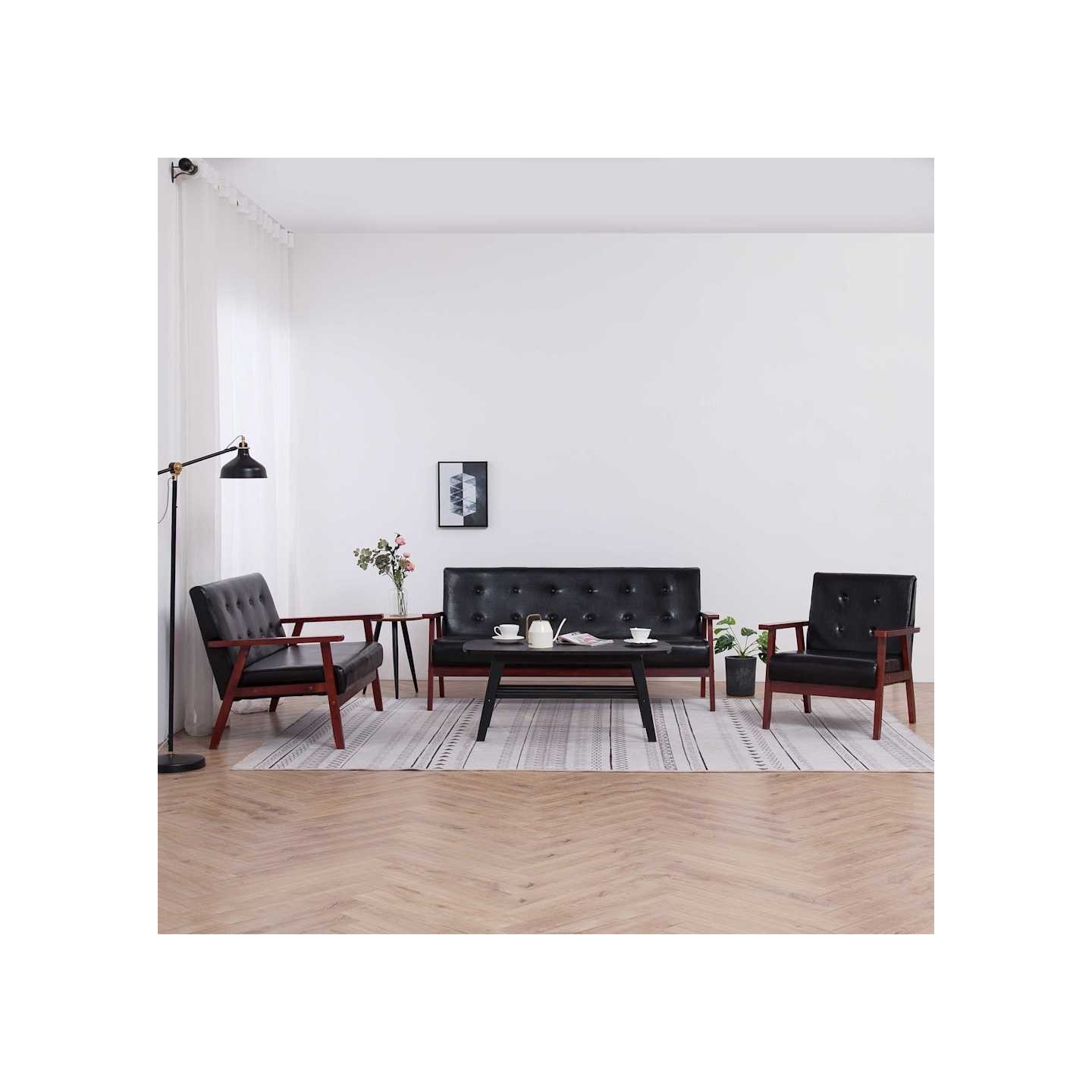 Ensemble de canapés 3 pcs noir similicuir