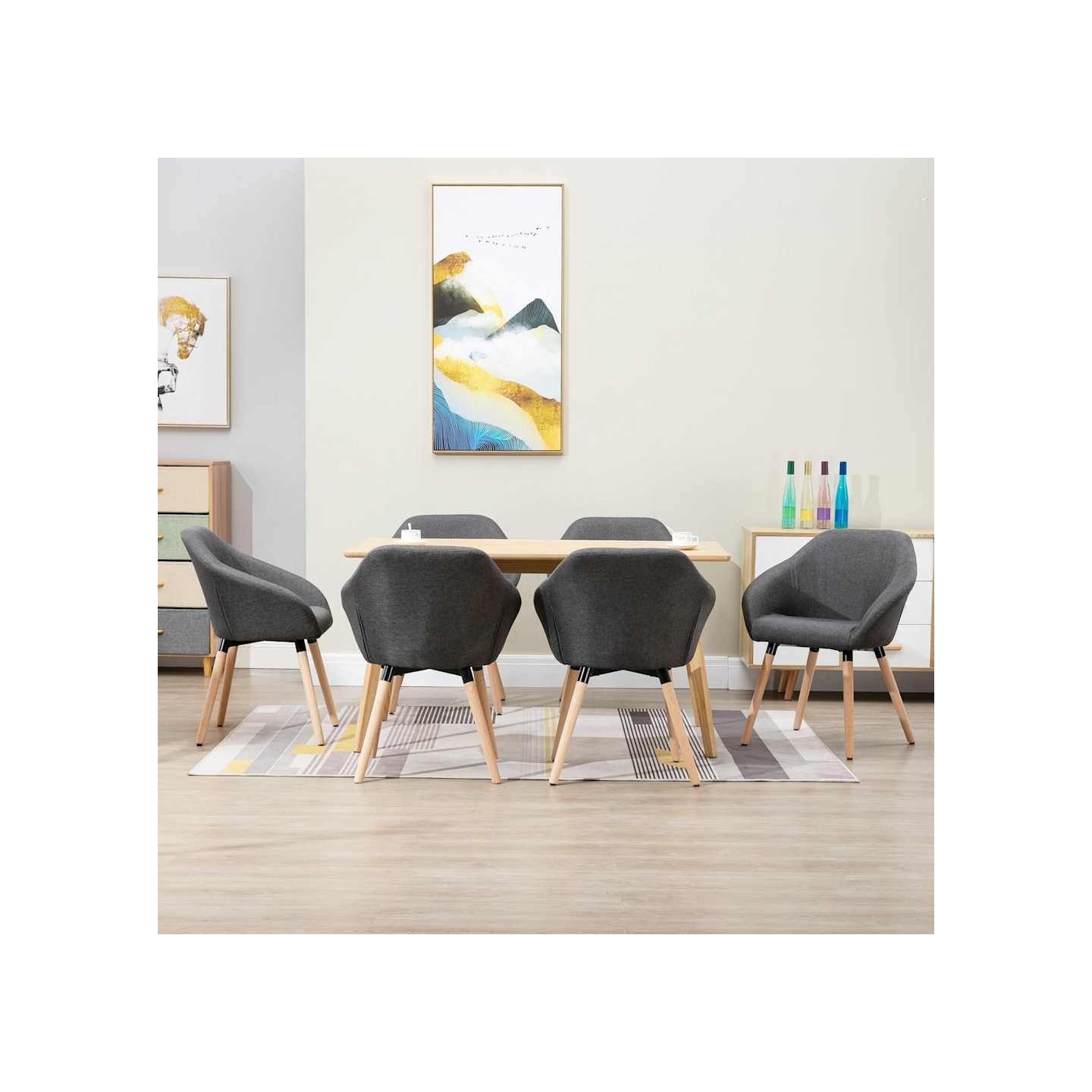 Chaises à manger lot de 6 gris foncé tissu