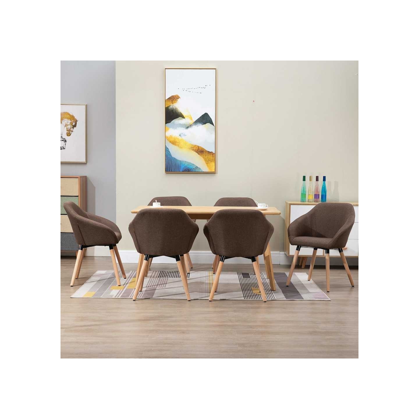 Chaises à manger lot de 6 marron tissu