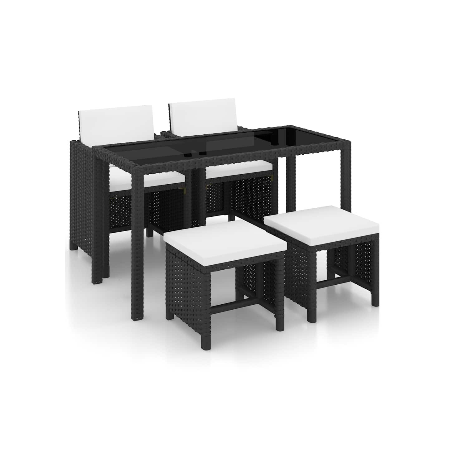 Ensemble à manger d'extérieur 5 pcs coussin Résine tressée Noir