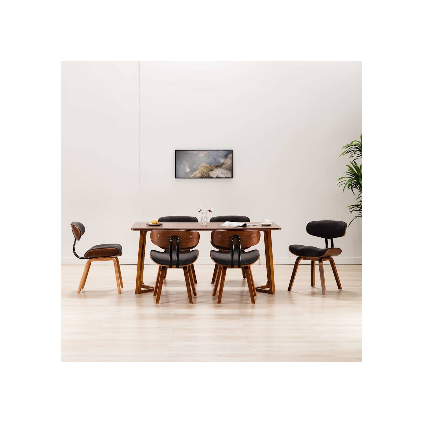 Chaises à manger lot de 6 gris bois courbé et tissu