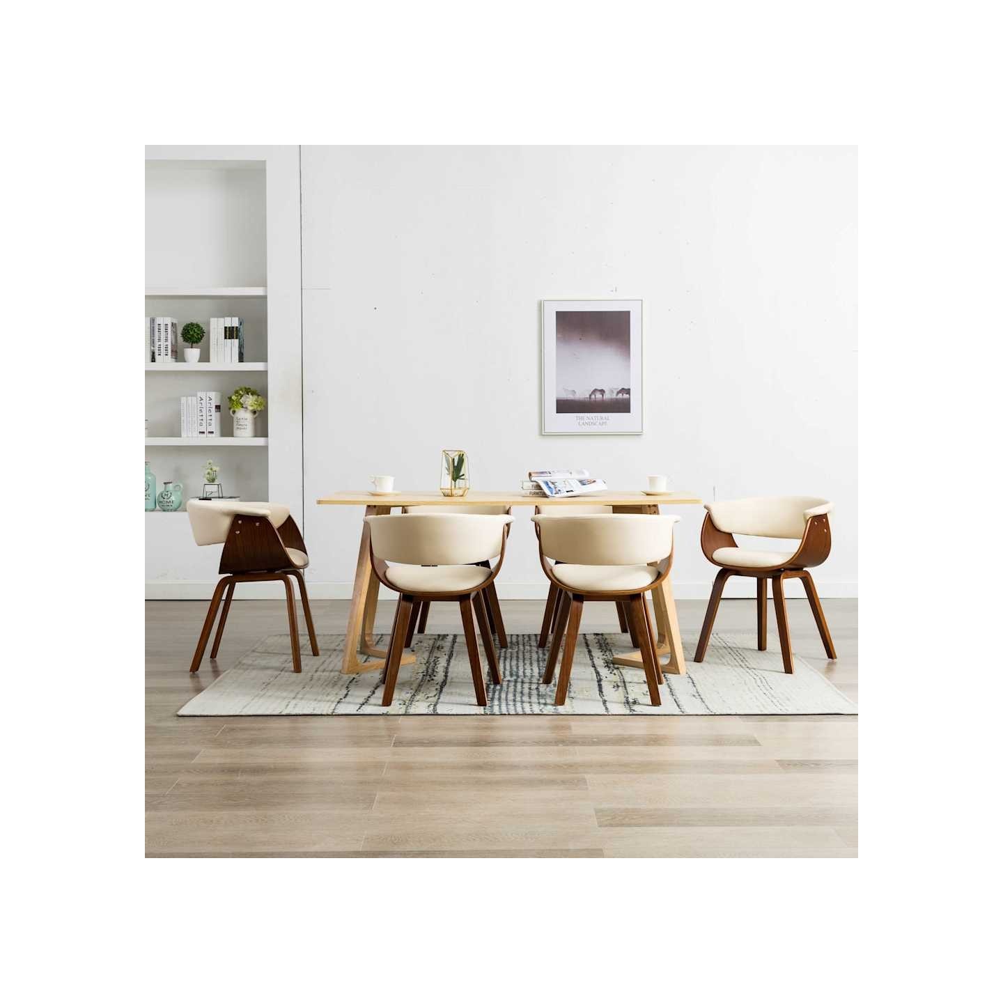 Chaises à manger lot de 6 crème bois courbé et similicuir