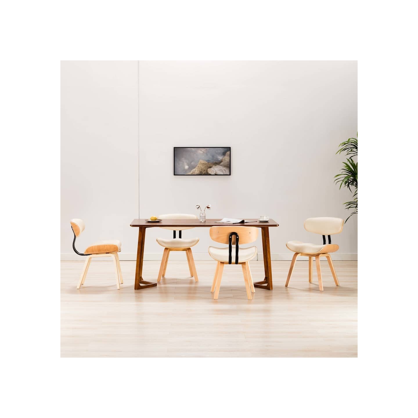 Chaises à manger lot de 4 crème bois courbé et similicuir