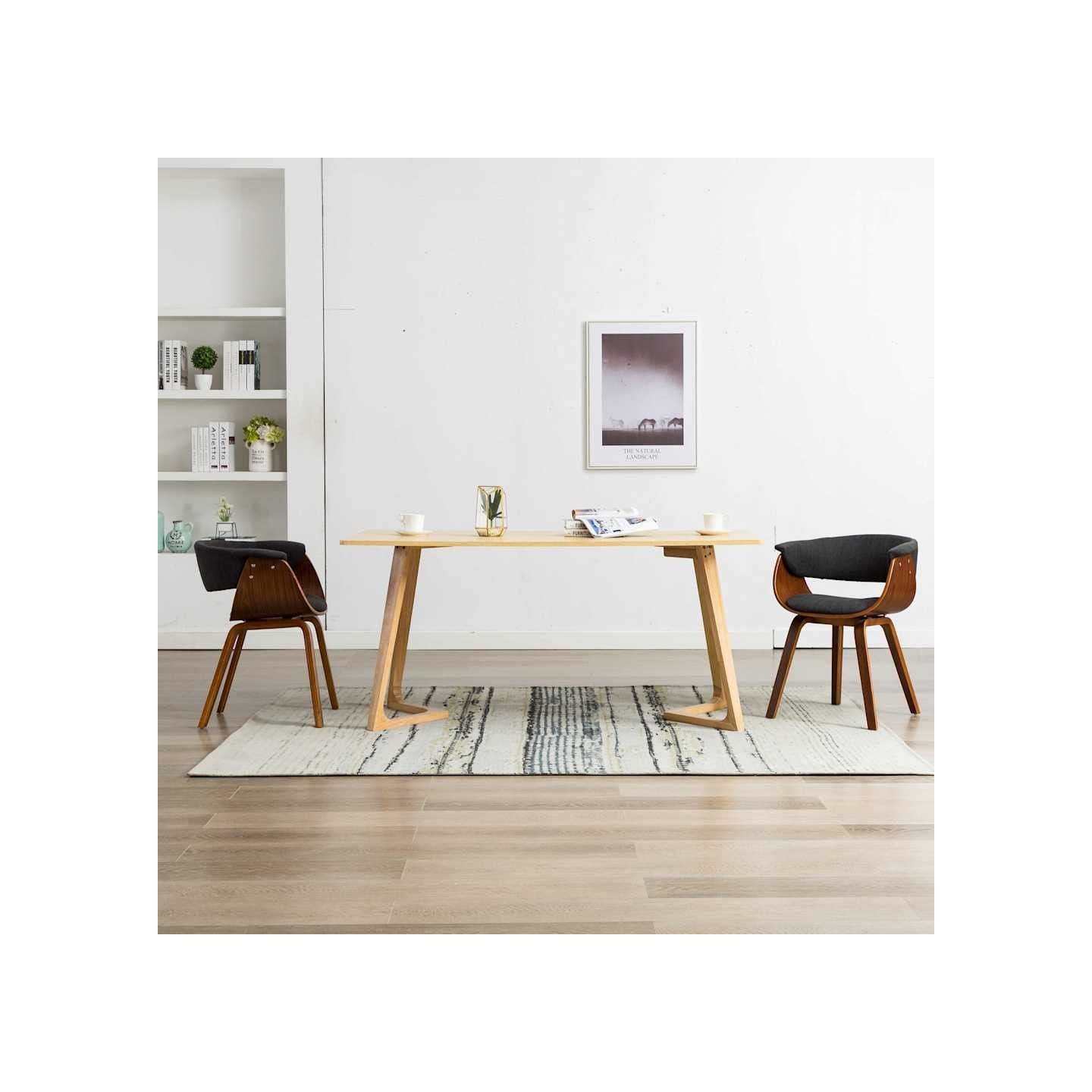 Chaises à manger lot de 2 gris bois courbé et tissu