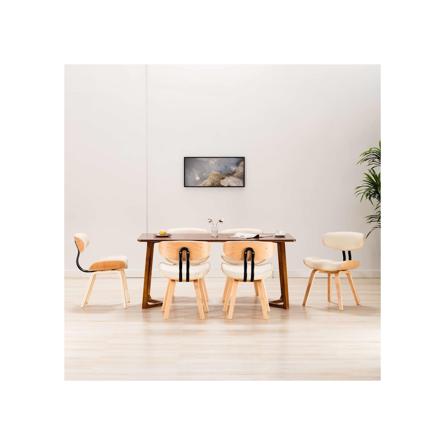 Chaises à manger lot de 6 crème bois courbé et similicuir