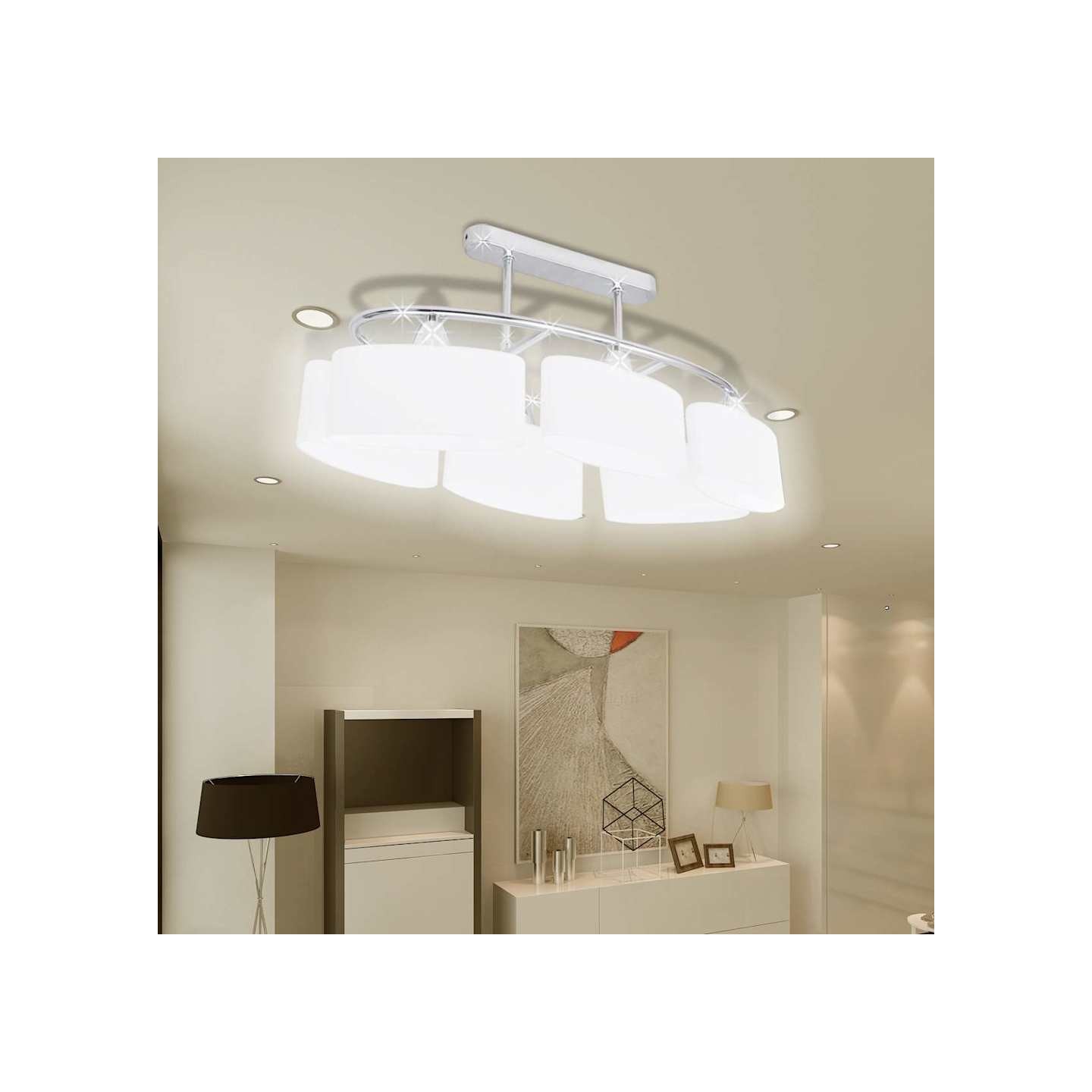 Plafonnier avec abat-jours en verre ellipsoïde 2 pcs E14