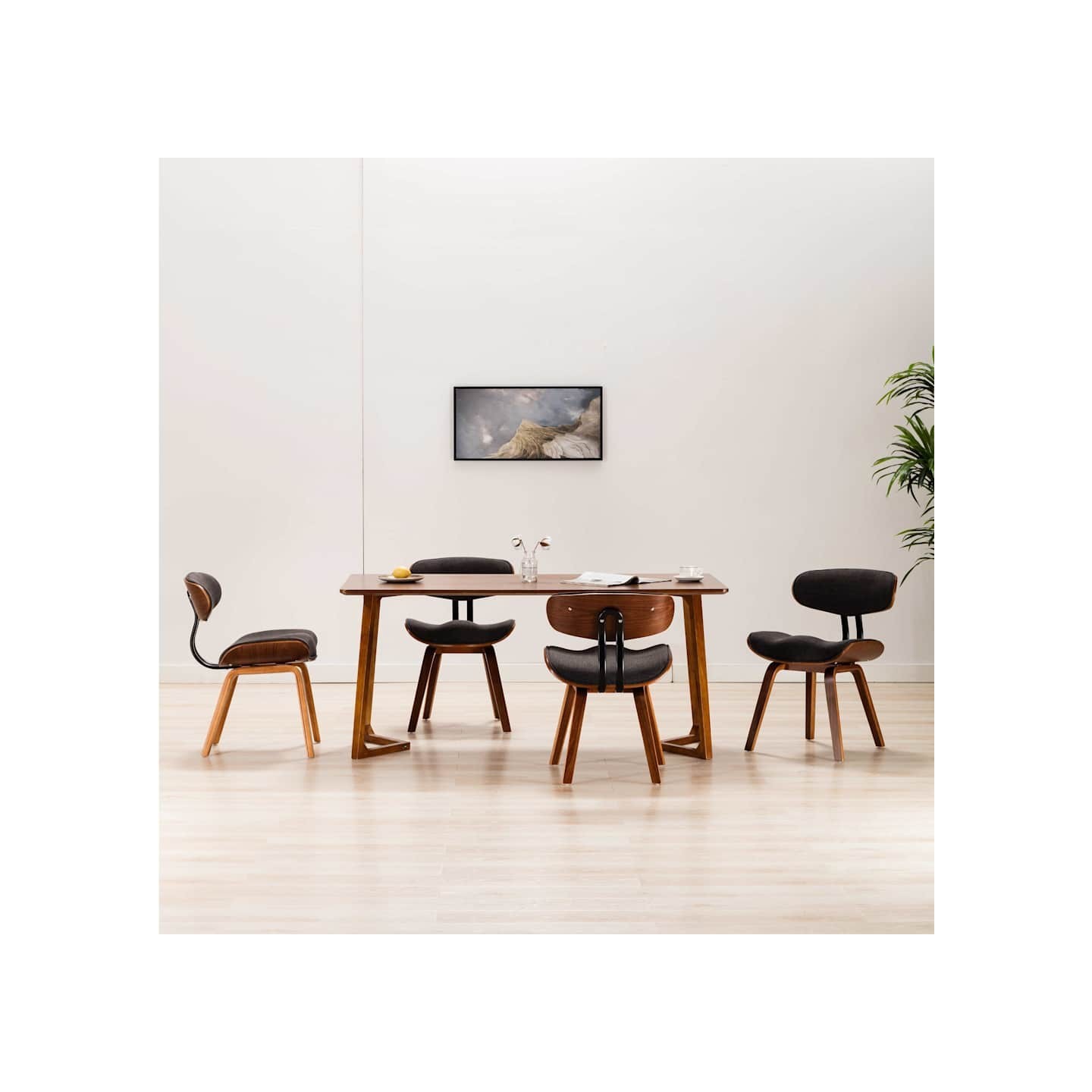 Chaises à manger lot de 4 gris bois courbé et tissu