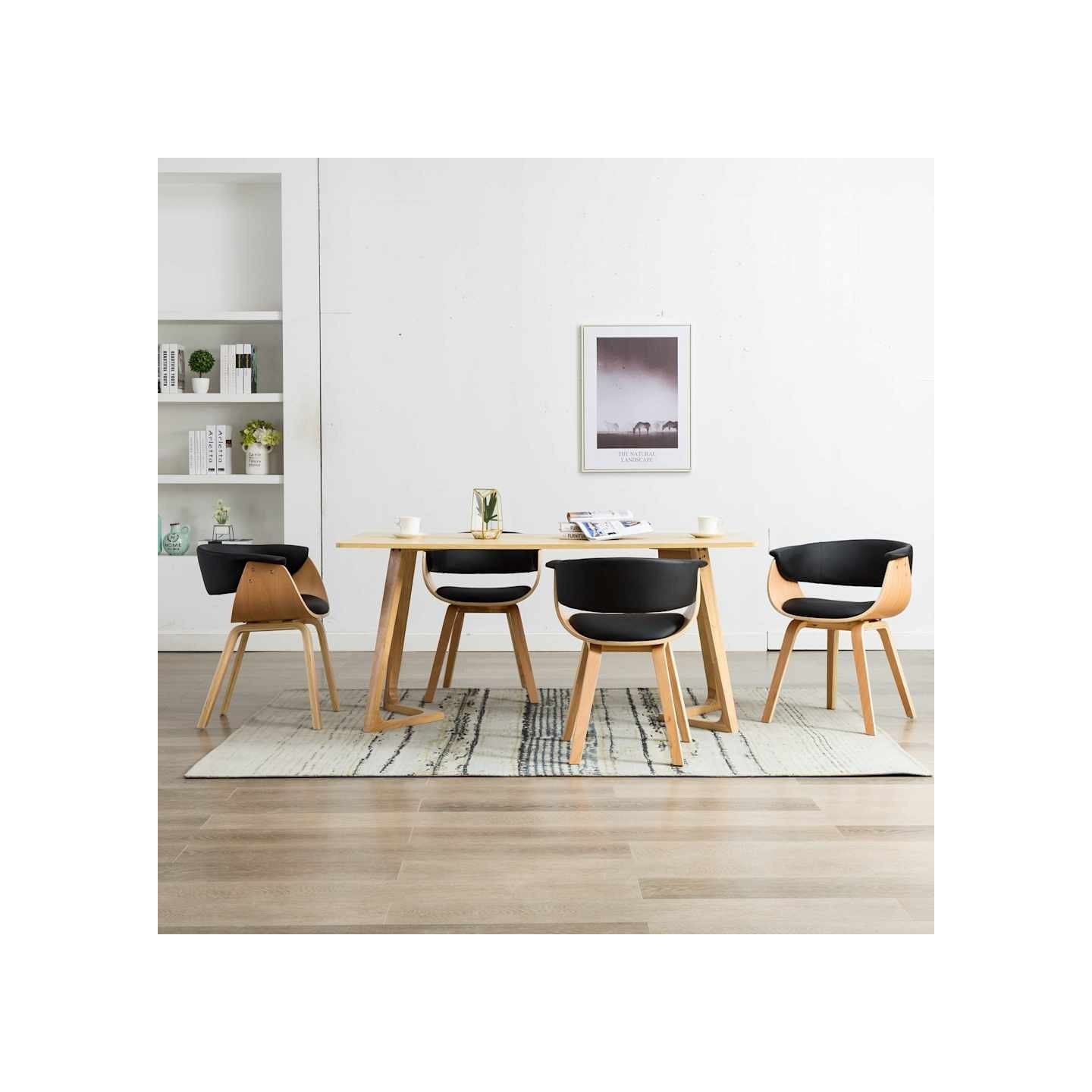 Chaises à manger lot de 4 noir bois courbé et similicuir
