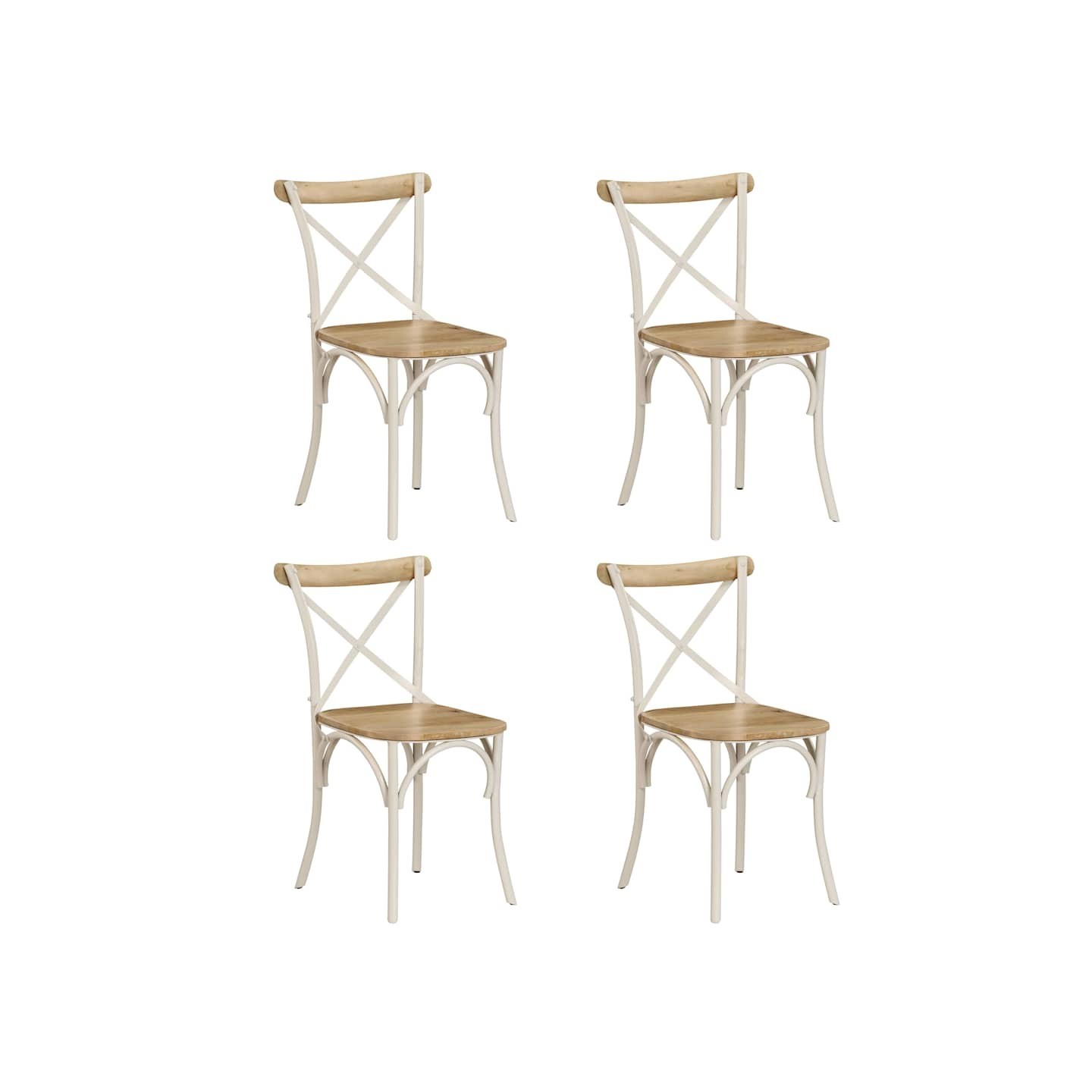 Chaises à dossier croisé lot de 4 blanc bois de manguier massif