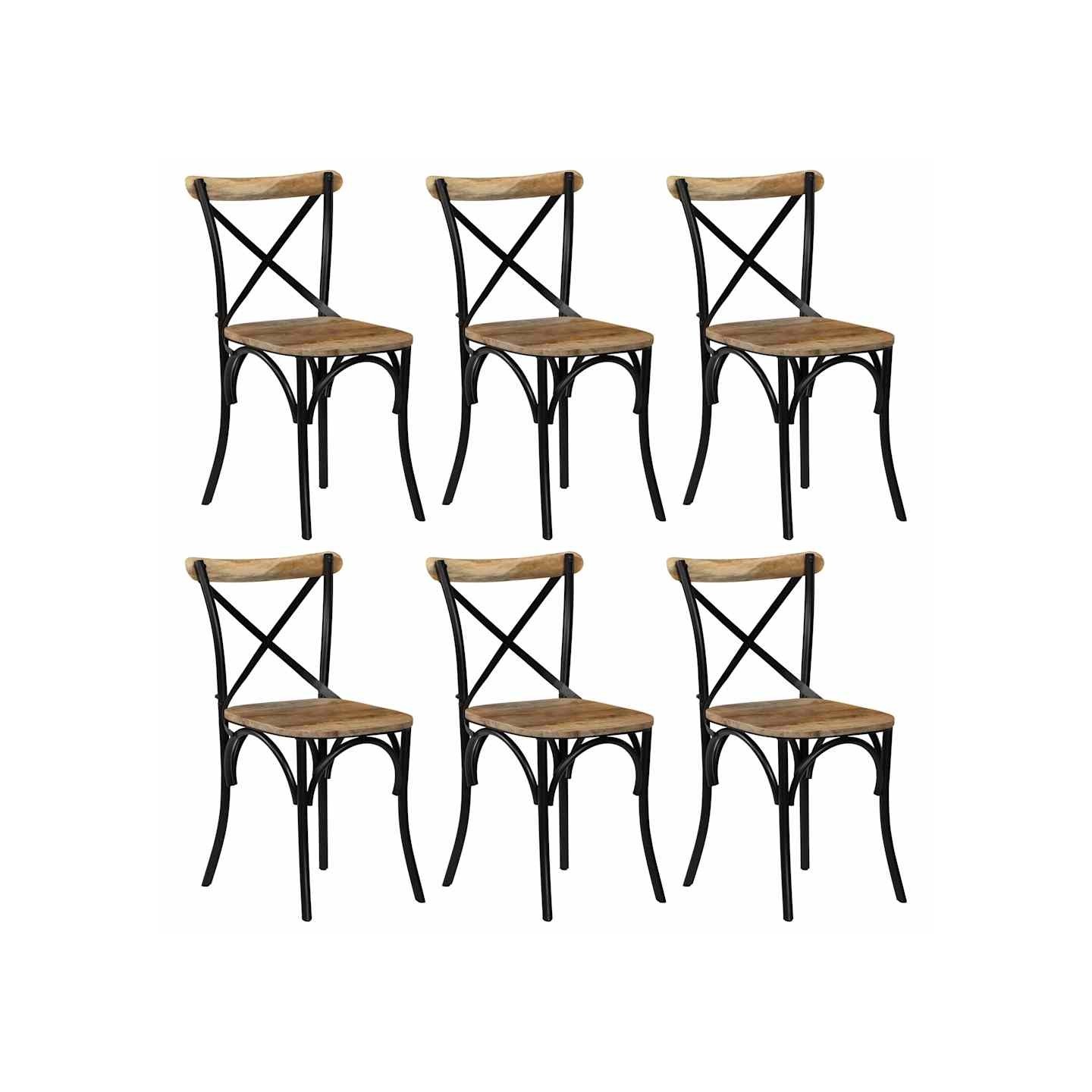 Chaises à dossier croisé lot de 6 noir bois de manguier massif
