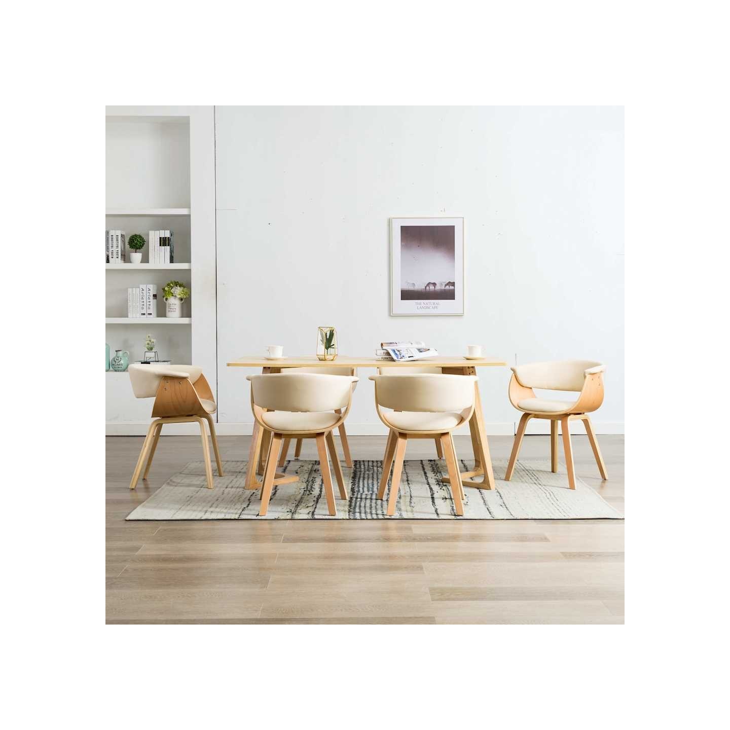 Chaises à manger lot de 6 crème bois courbé et similicuir
