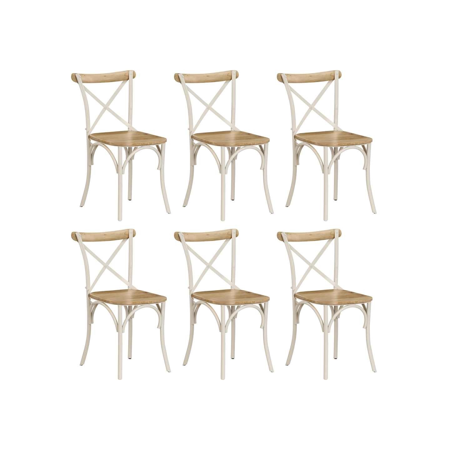 Chaises à dossier croisé lot de 6 blanc bois de manguier massif