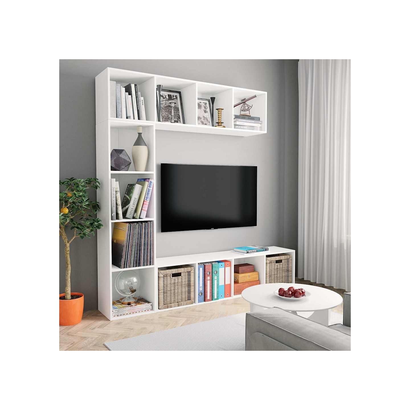 Ensemble de bibliothèque/meuble TV 3 pcs Blanc 180x30x180 cm