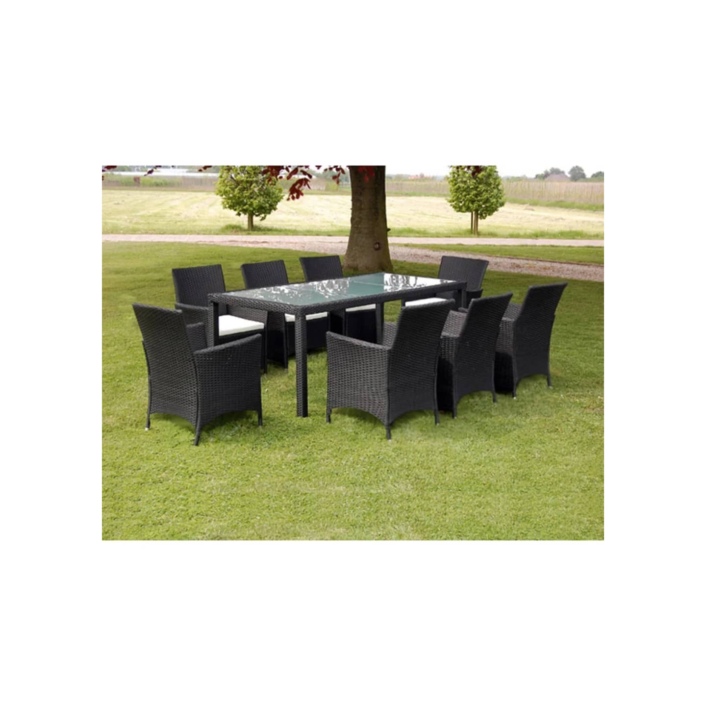 Ensemble à manger d'extérieur 9pcs coussins résine tressée noir