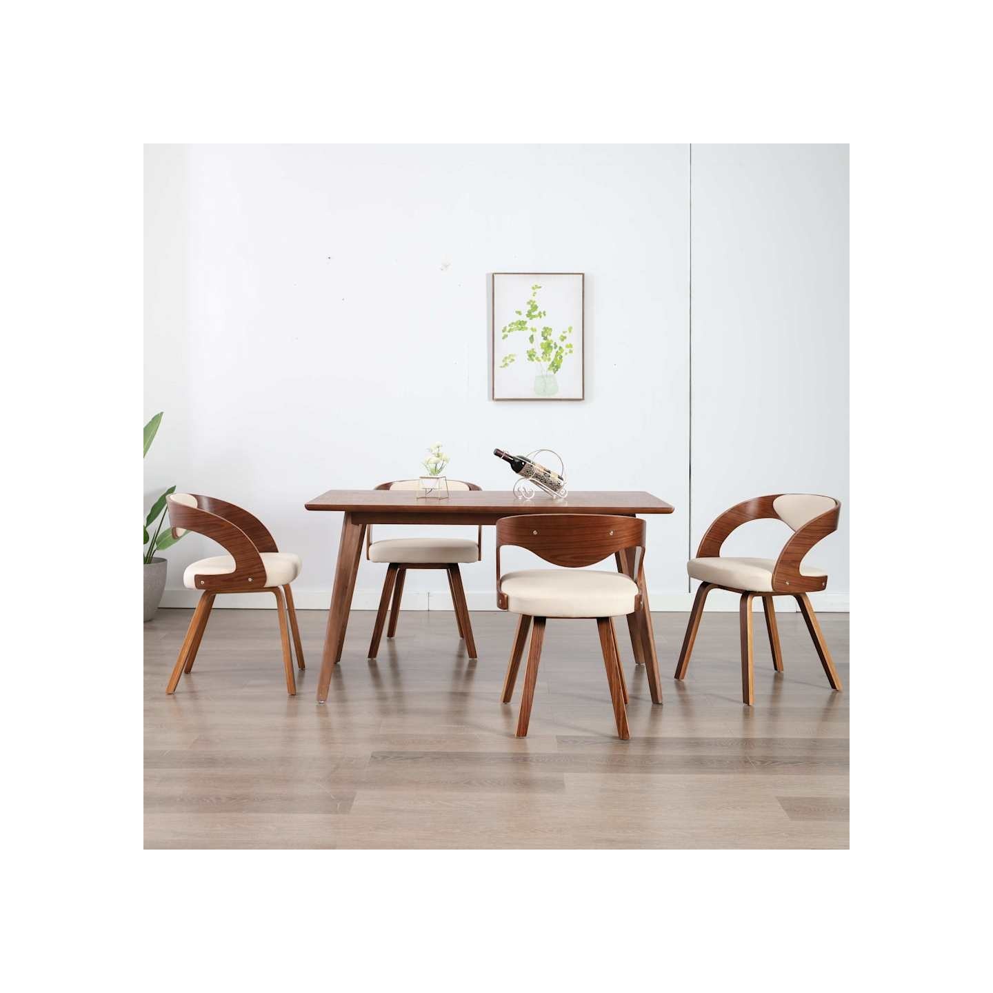 Chaises à manger lot de 4 crème bois courbé et similicuir