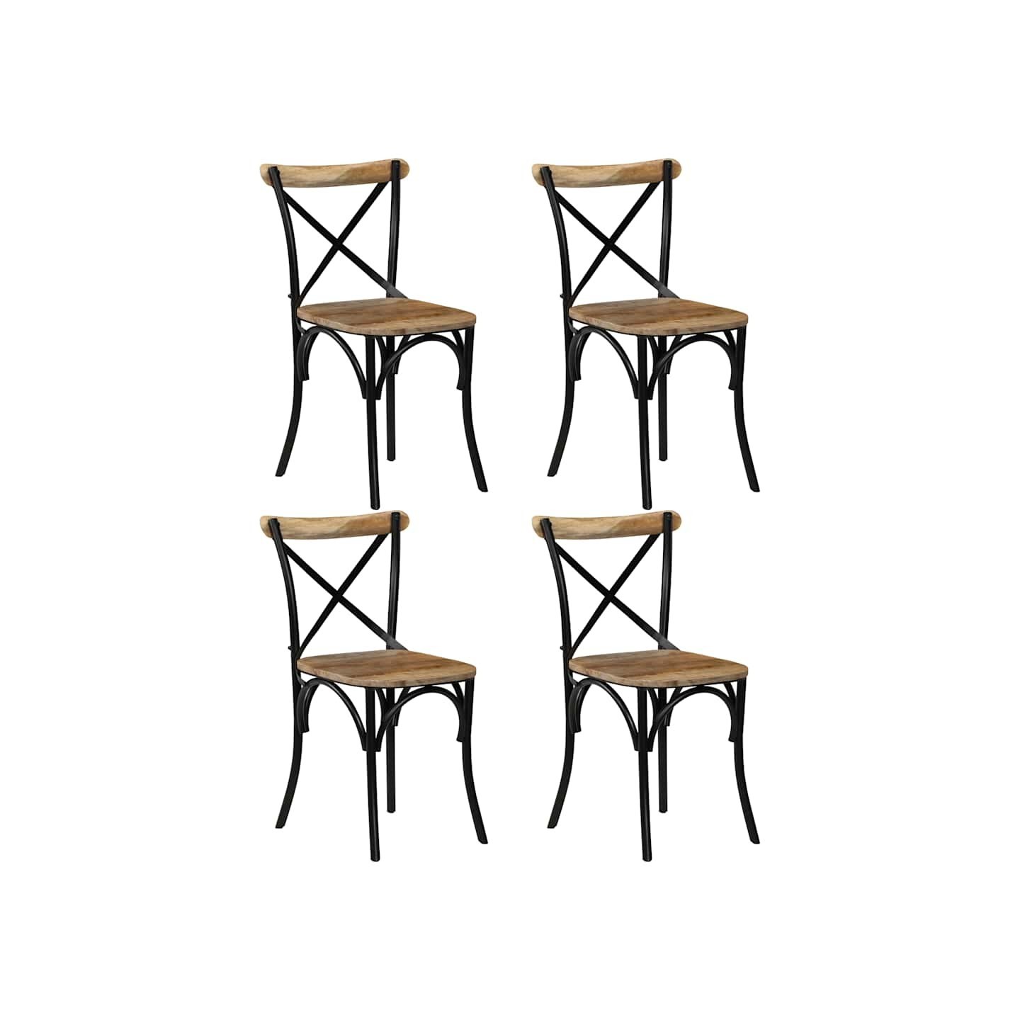 Chaises à dossier croisé lot de 4 noir bois de manguier massif