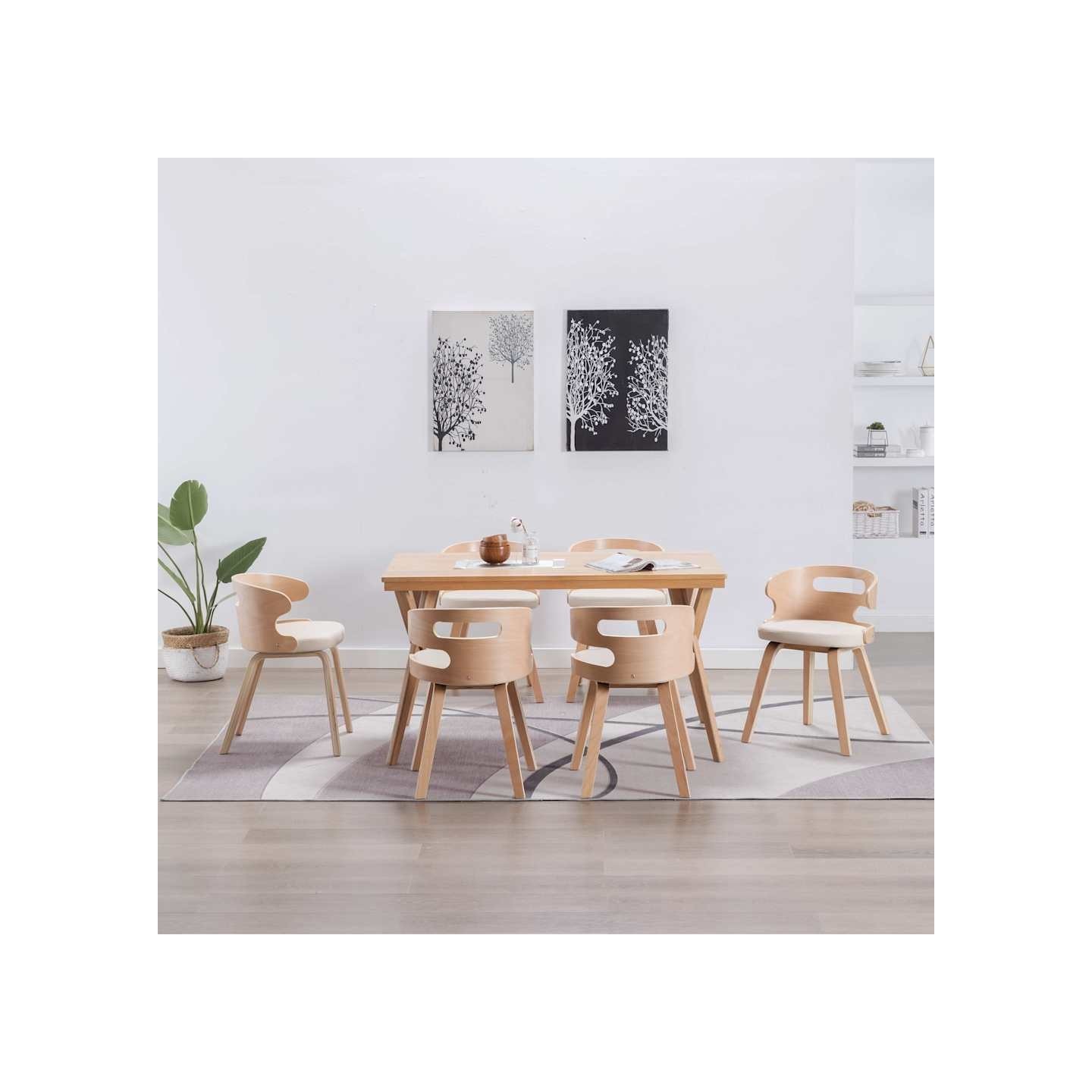 Chaises à manger lot de 6 crème bois courbé et similicuir