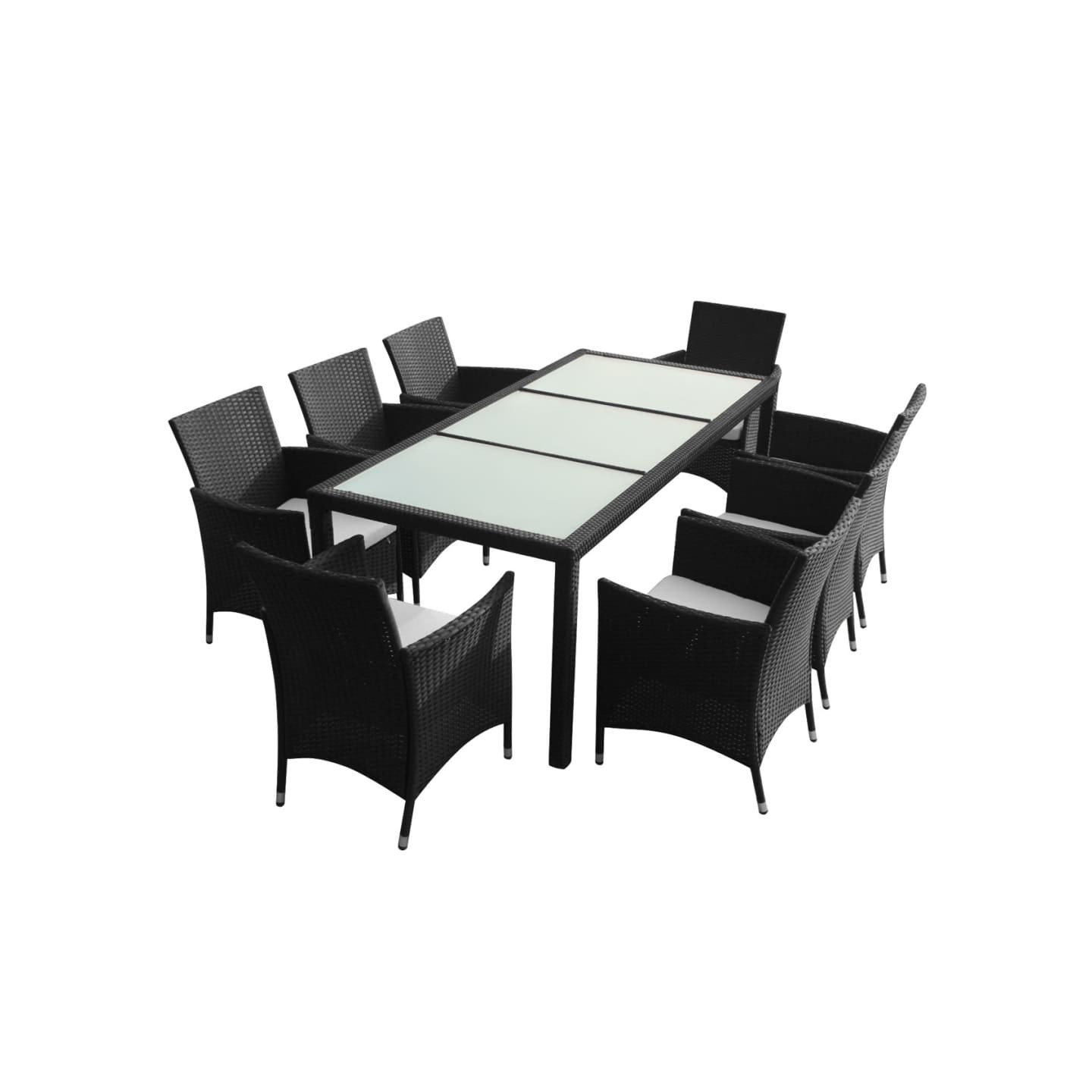 Ensemble à manger d'extérieur 9pcs coussins résine tressée noir