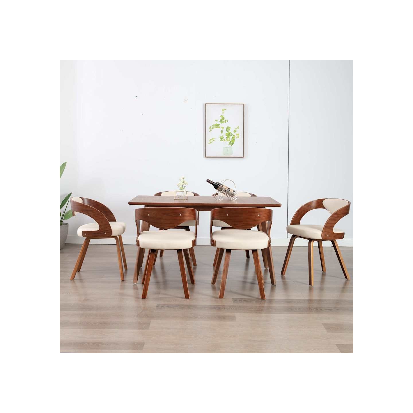 Chaises à manger lot de 6 crème bois courbé et similicuir
