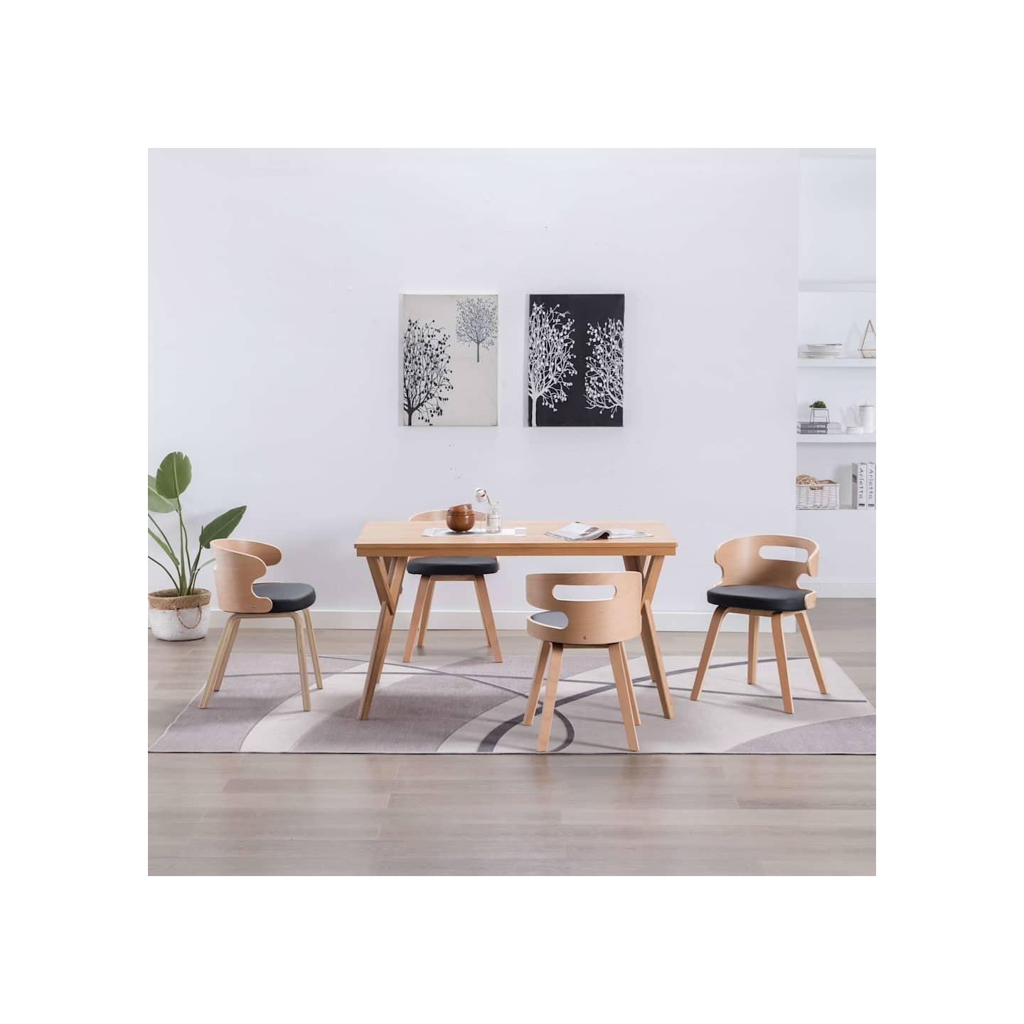 Chaises à manger lot de 4 noir bois courbé et similicuir