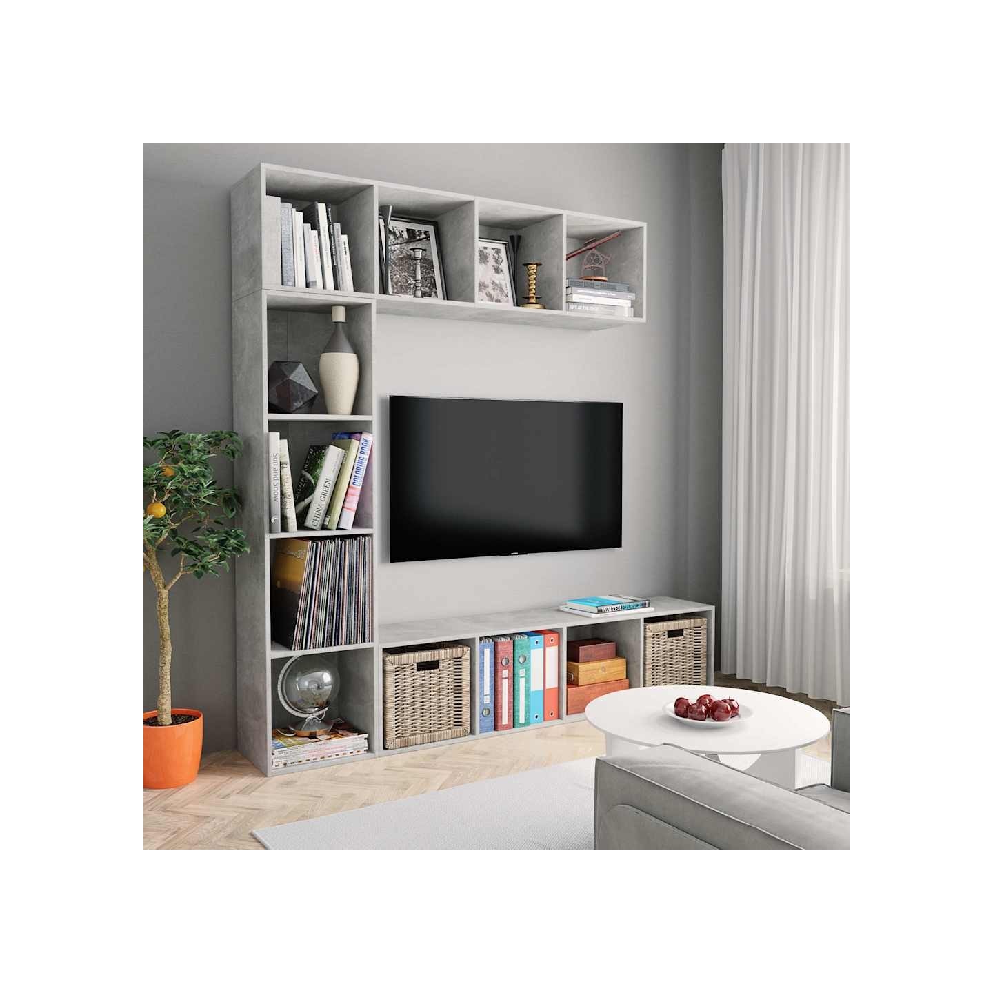 Jeu de bibliothèque/meuble TV 3 pcs Gris béton 180x30x180 cm