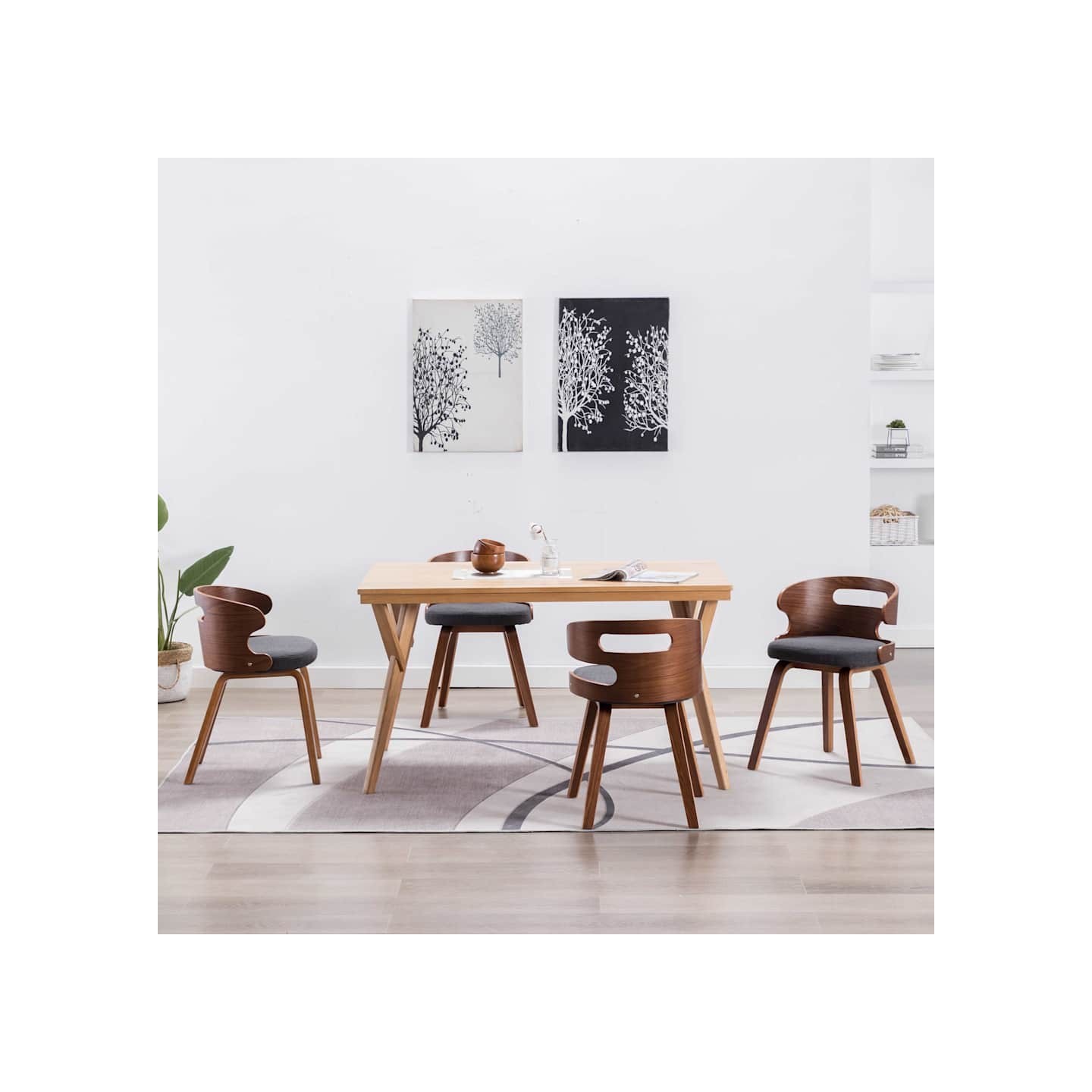 Chaises à manger lot de 4 gris foncé bois courbé et tissu