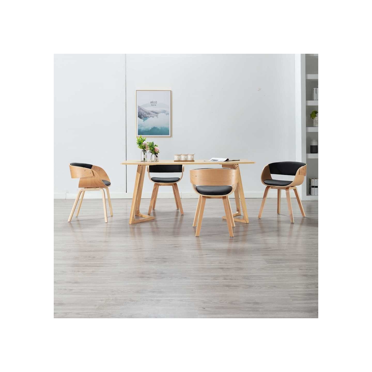 Chaises à manger lot de 4 noir bois courbé et similicuir