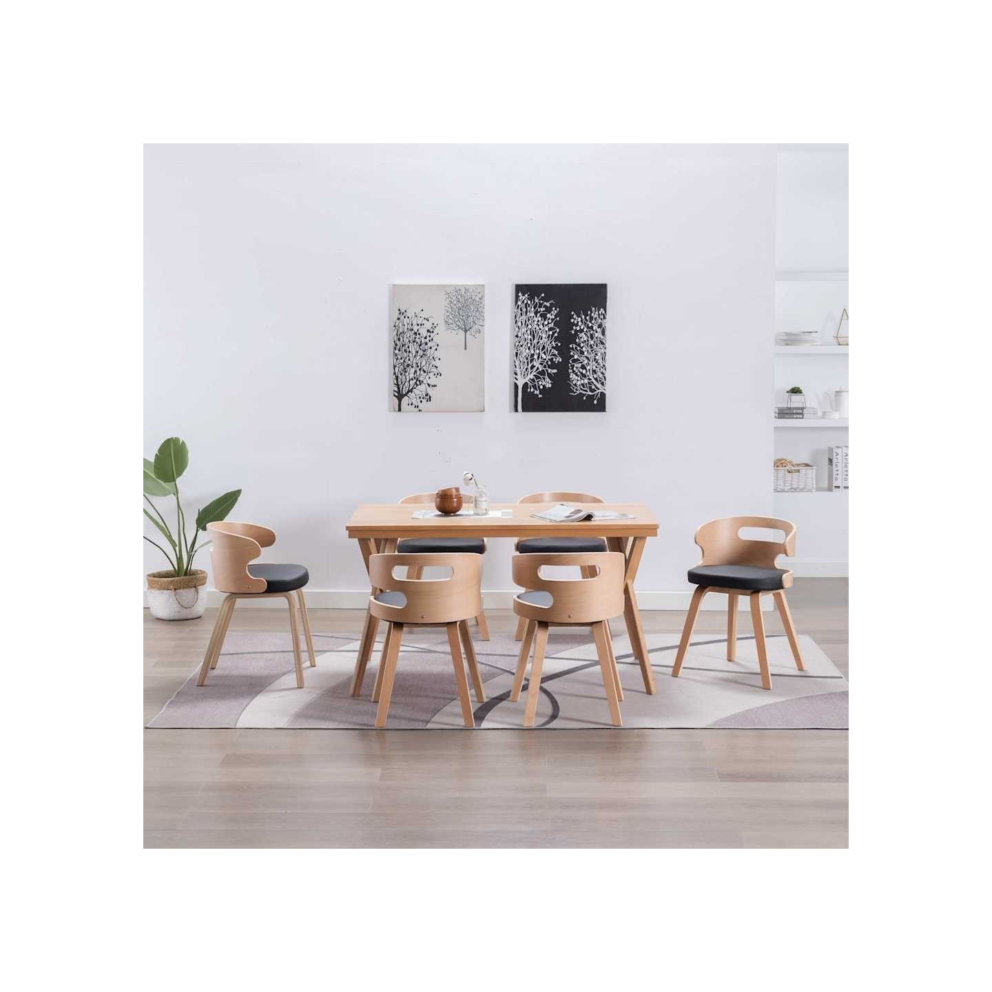 Chaises à manger lot de 6 noir bois courbé et similicuir