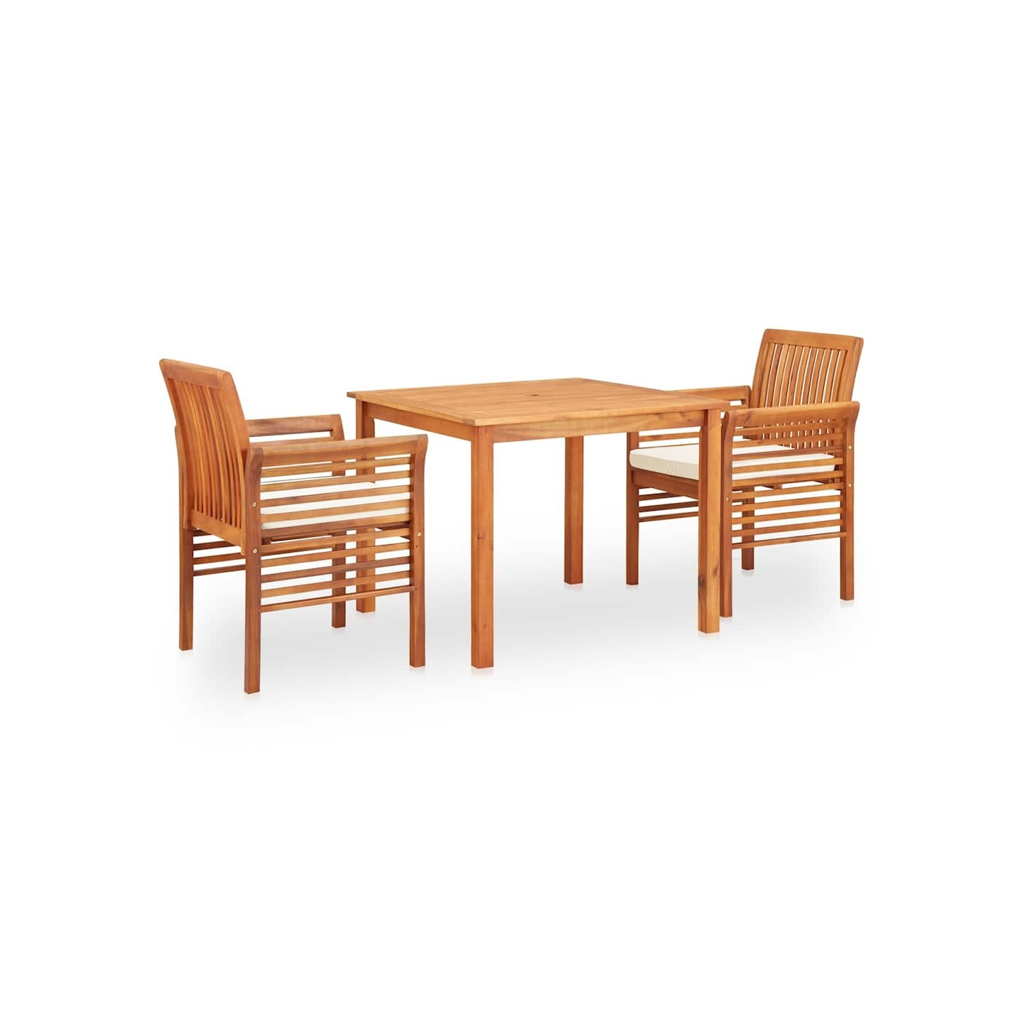 Ensemble à manger d'extérieur 3 pcs et coussins Acacia solide
