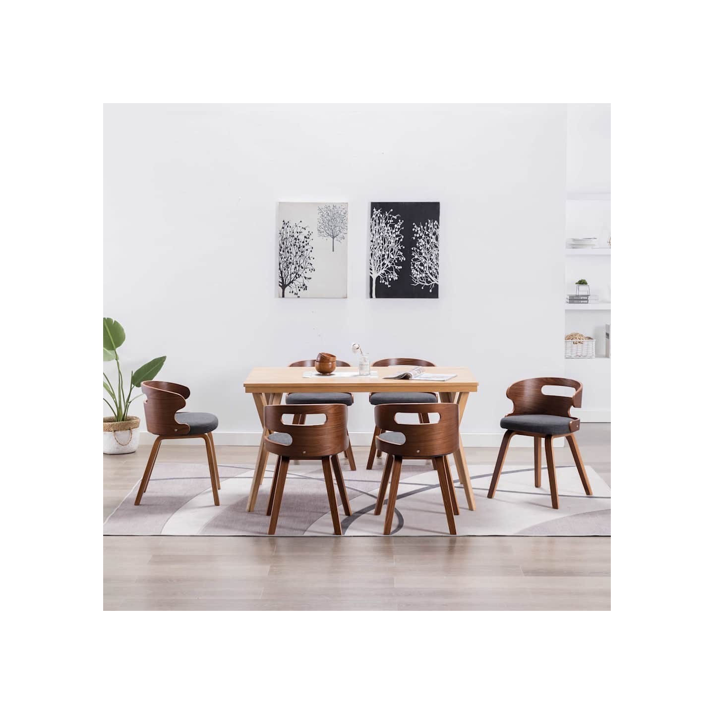Chaises à manger lot de 6 gris foncé bois courbé et tissu