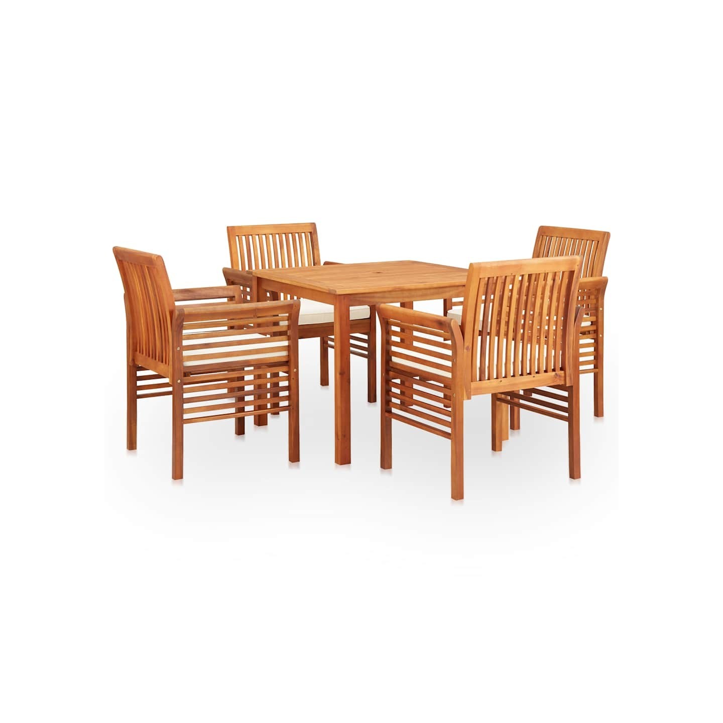Ensemble à manger d'extérieur 5 pcs et coussins Acacia solide