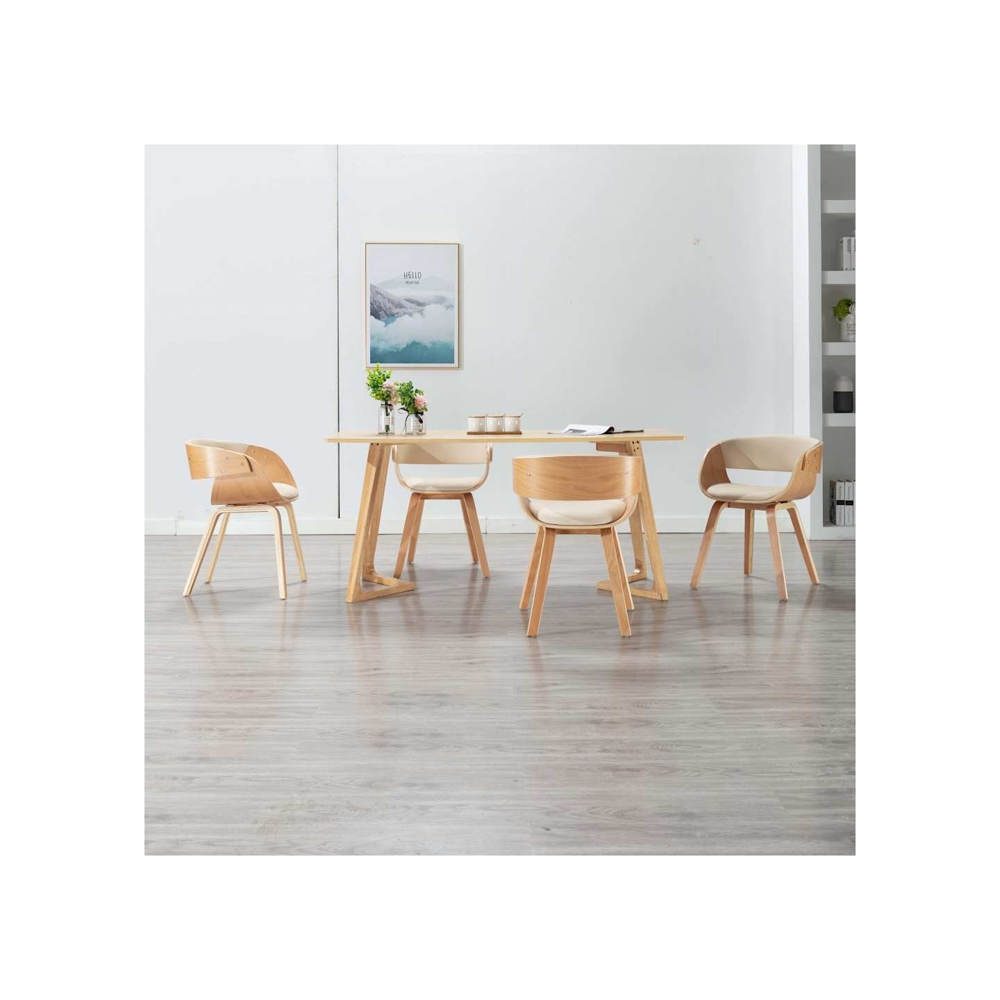 Chaises à manger lot de 4 crème bois courbé et similicuir