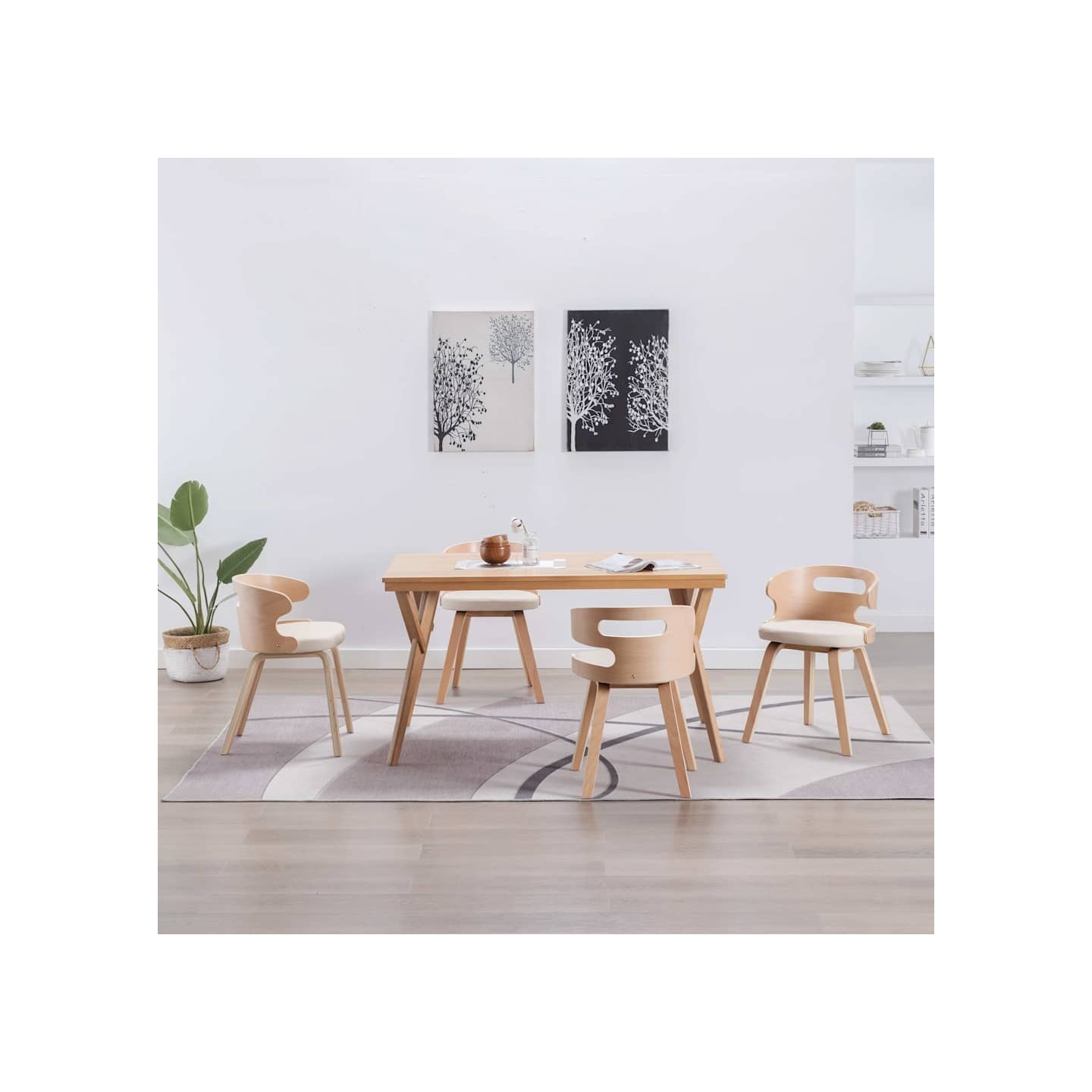 Chaises à manger lot de 4 crème bois courbé et similicuir