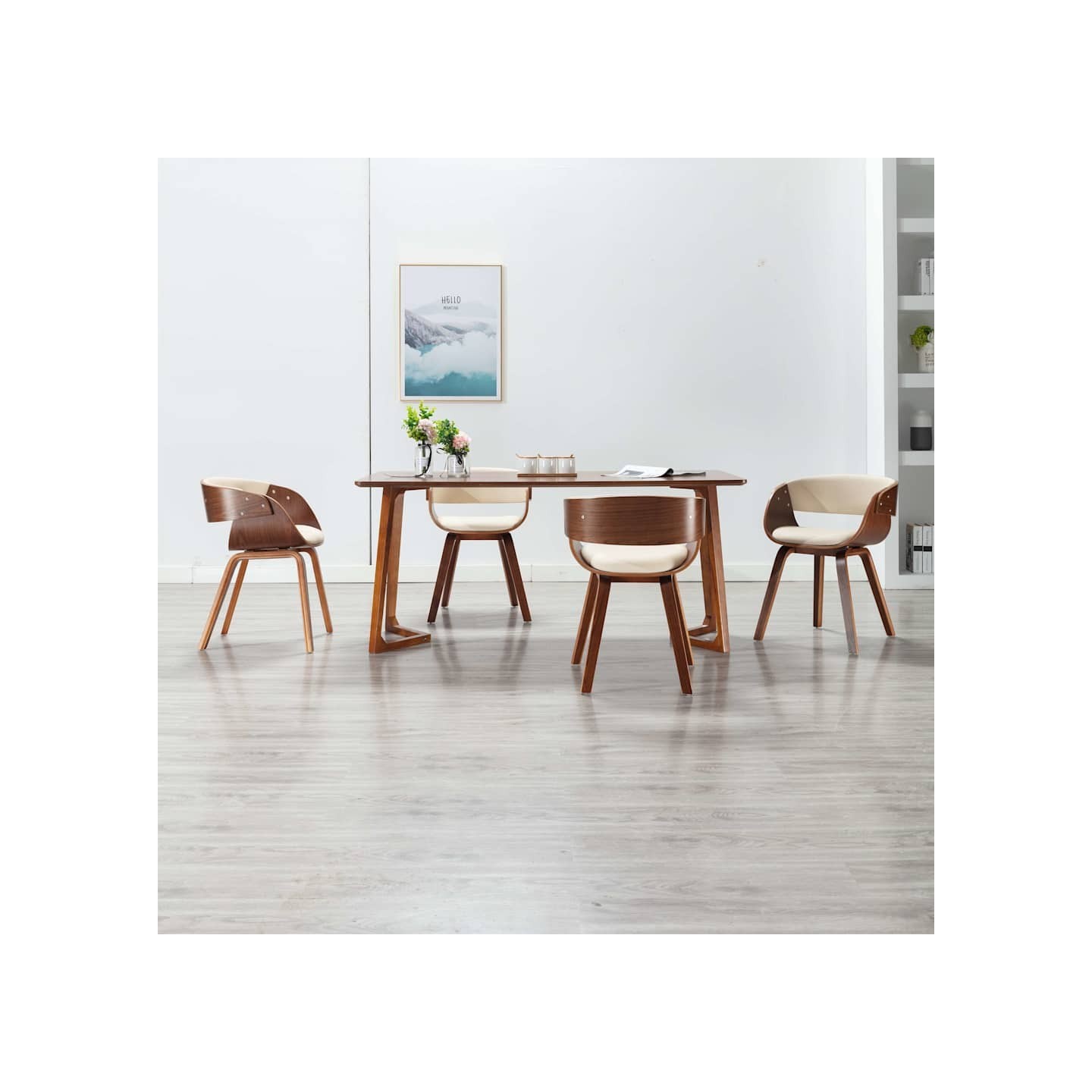 Chaises à manger lot de 4 crème bois courbé et similicuir