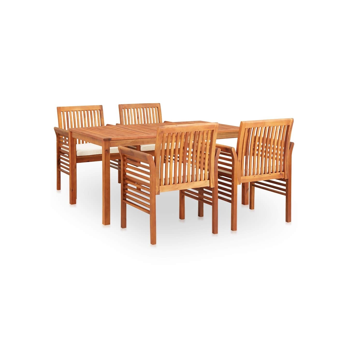 Ensemble à manger d'extérieur 5 pcs et coussins Acacia solide