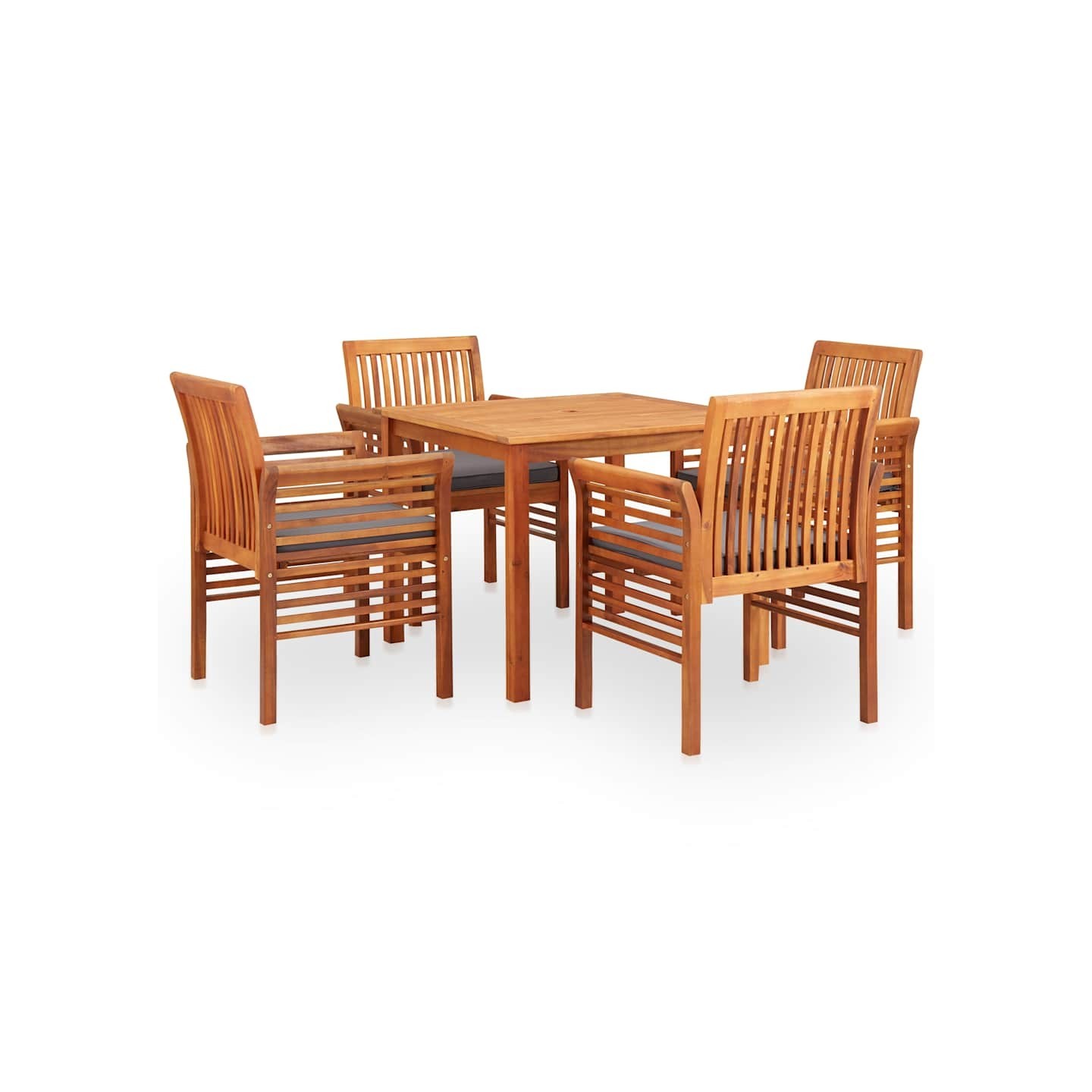 Ensemble à manger d'extérieur 5 pcs et coussins Acacia solide