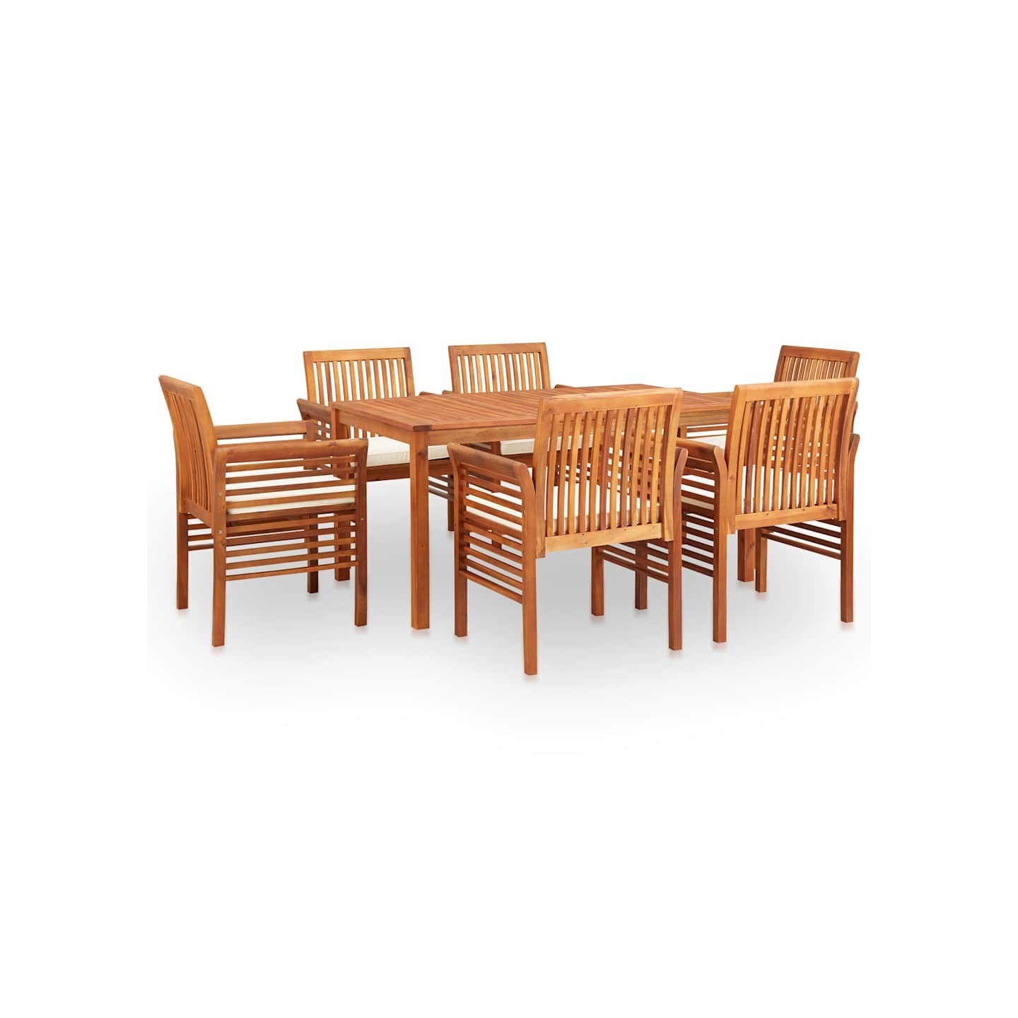 Ensemble à manger d'extérieur 7 pcs et coussins Acacia solide